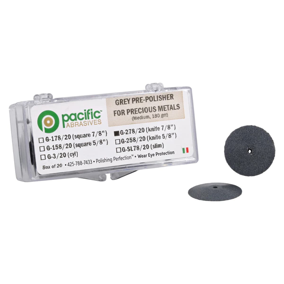 Pacific Abrasives Pre-Polisher Medium Dark Grey Knife Edge Wheels, 7/8", 20/Box thumbnail 2