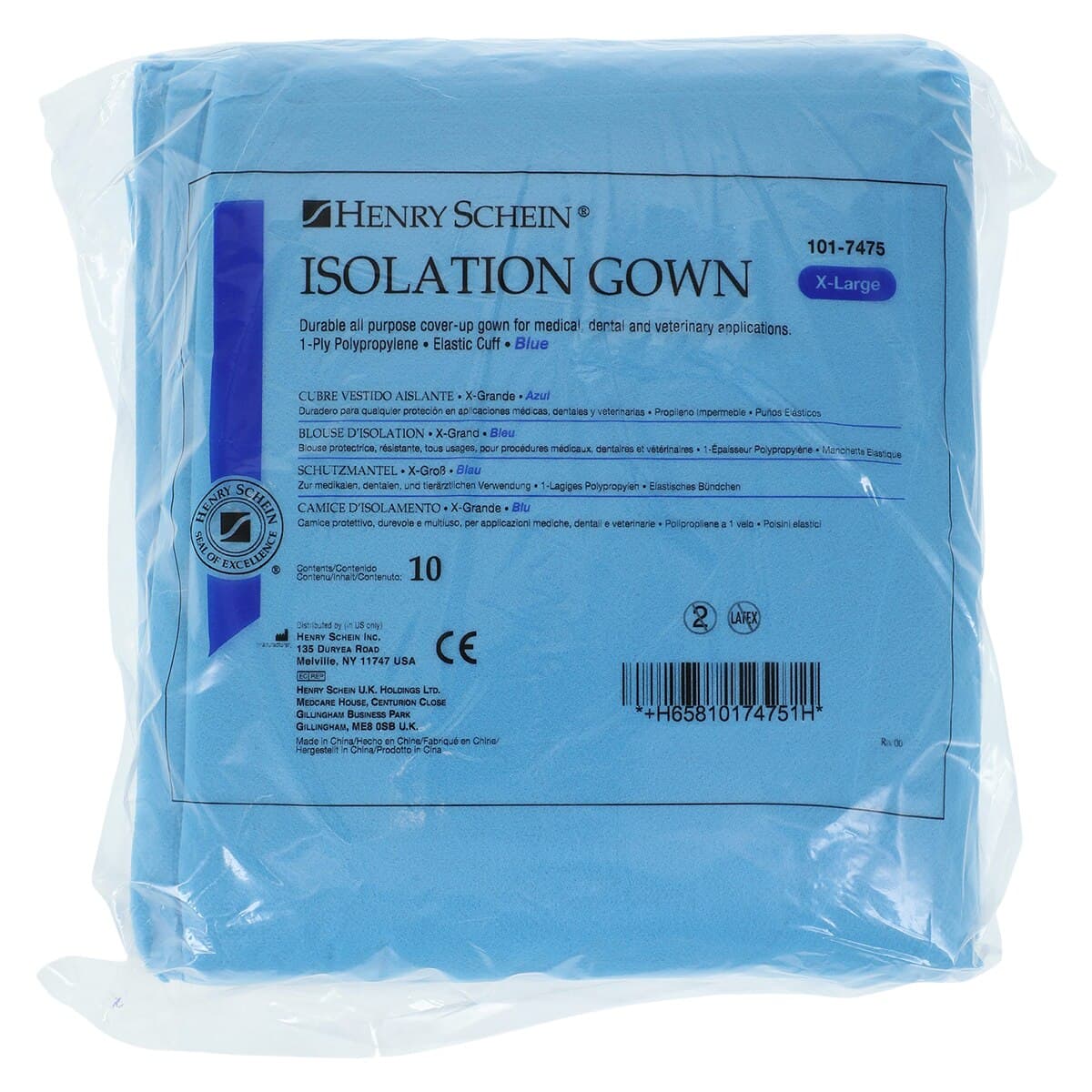HSI Disposable Isolation Gown, SMS, X-Large, Blue, Knee Length, Non-Sterile, Full Back Tie Closure, Elastic Cuff, Long Sleeves, 10/Pack thumbnail 6