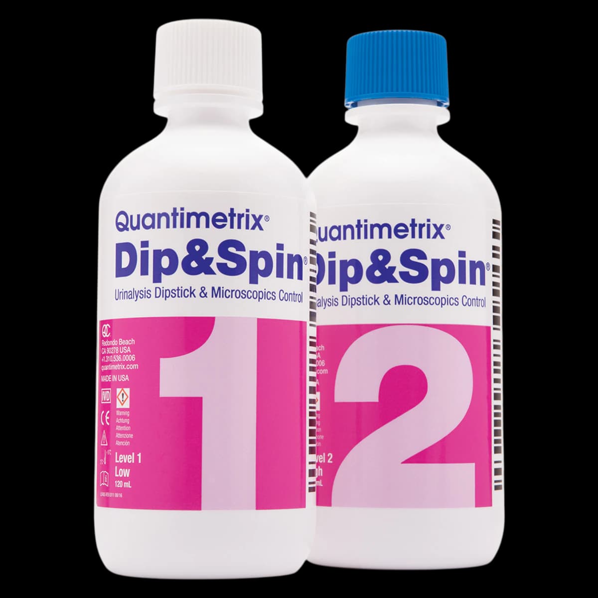 Quantimetrix Dip & Spin UA Dipstick/Microscopics Level 1-2 Control, 4 x 120 mL - Dip & Spin Control - Image 1