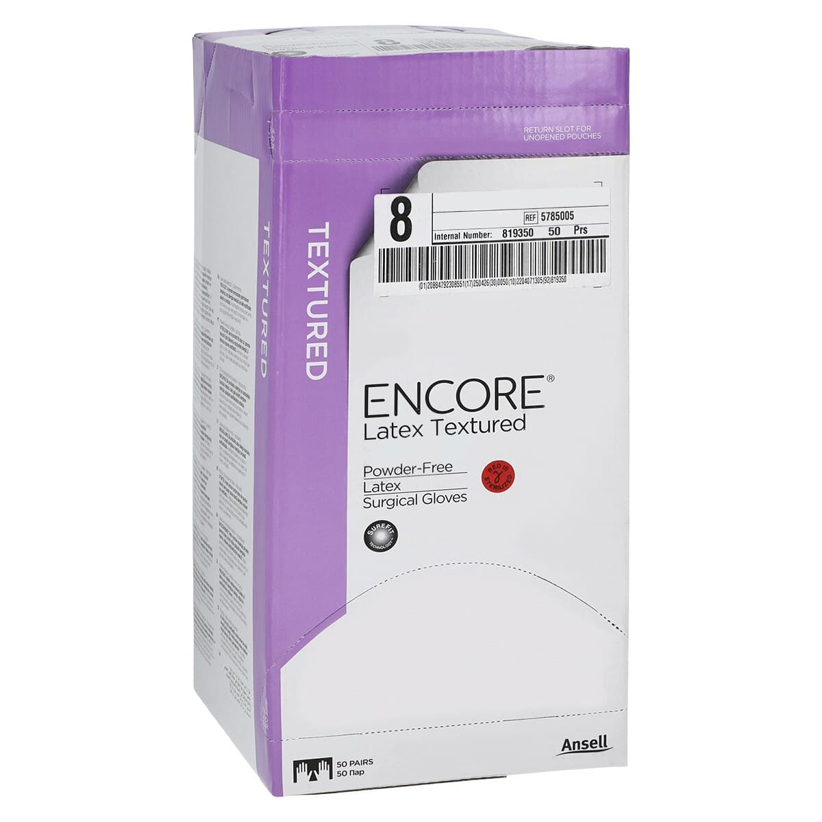 Ansell Encore Powder-Free Sterile Latex Surgical Gloves, Size 8, Textured, Natural, 50 Pairs/Box, 5785005 thumbnail 4