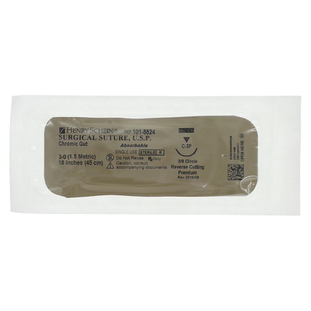 Henry Schein Chromic Gut Absorbable Surgical Sutures, Monofilament, 5-0, 18" Length, C-3 Precision Reverse Cutting Needle, 13mm, Undyed Beige, 12/Box thumbnail 3