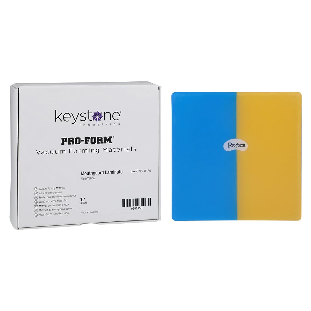 Pro-Form Dual-Color Mouthguard Laminate, Blue/Yellow, 5" x 5", 0.160" (4mm), 12/Pack, 9598150 - Proform Blue/Yellow Mouthguard Laminates (12) - Image 1