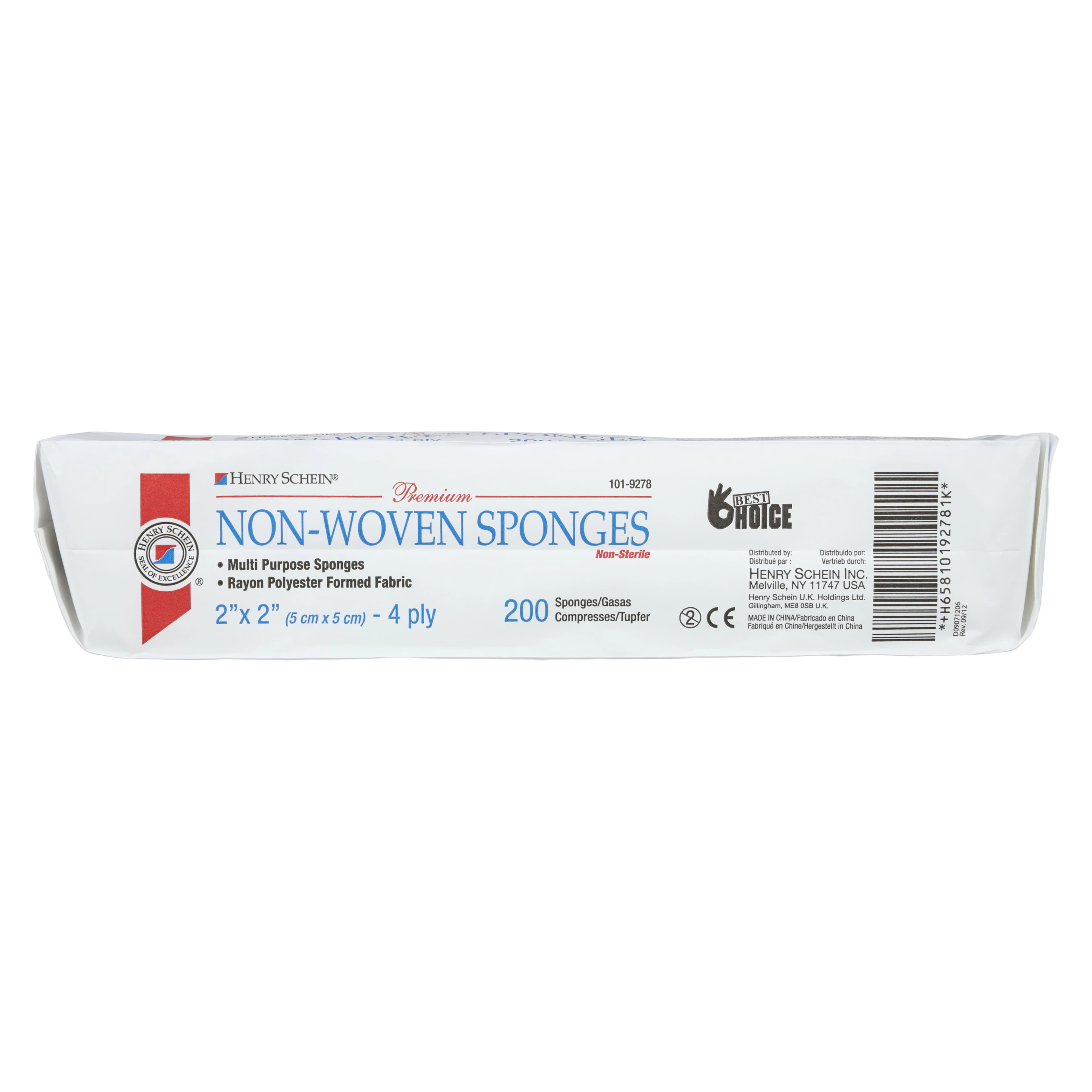 Henry Schein Premium Non-Woven Sponge, 2x2", 4-Ply, Non-Sterile, Quarter-Fold, 200/Bx thumbnail 2