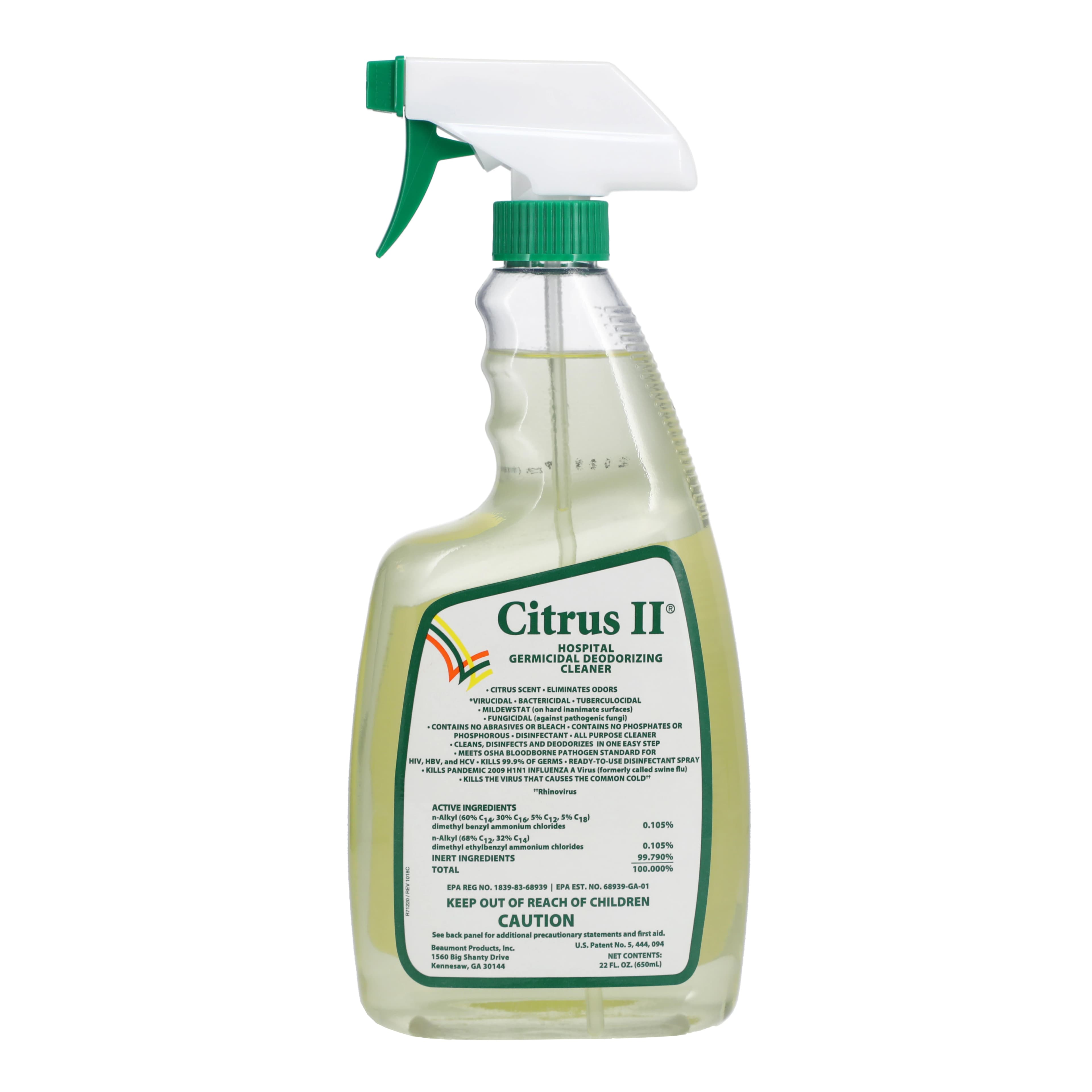 Citrus II Germicidal Deodorizing Cleaner, 22 oz Spray Bottle, Fresh Citrus, 633712927 - Citrus II Germicidal Deodorizing Cleaner 22oz - Image 1