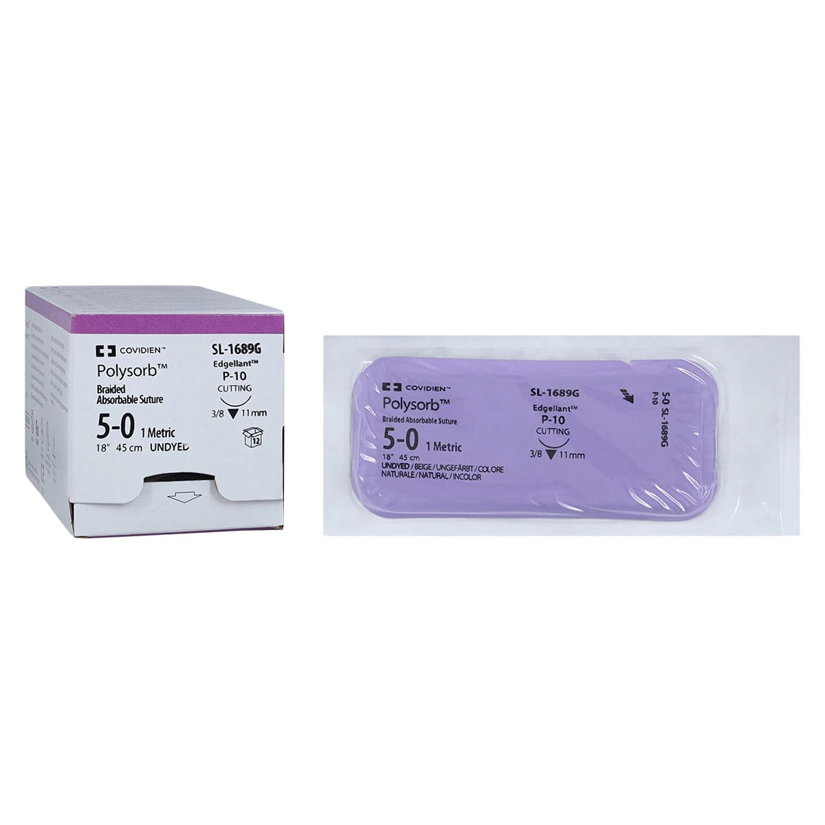 Medtronic Polysorb Absorbable Suture, 5-0, 18", P-10 Reverse Cutting Needle, Undyed, 12/Case thumbnail 2