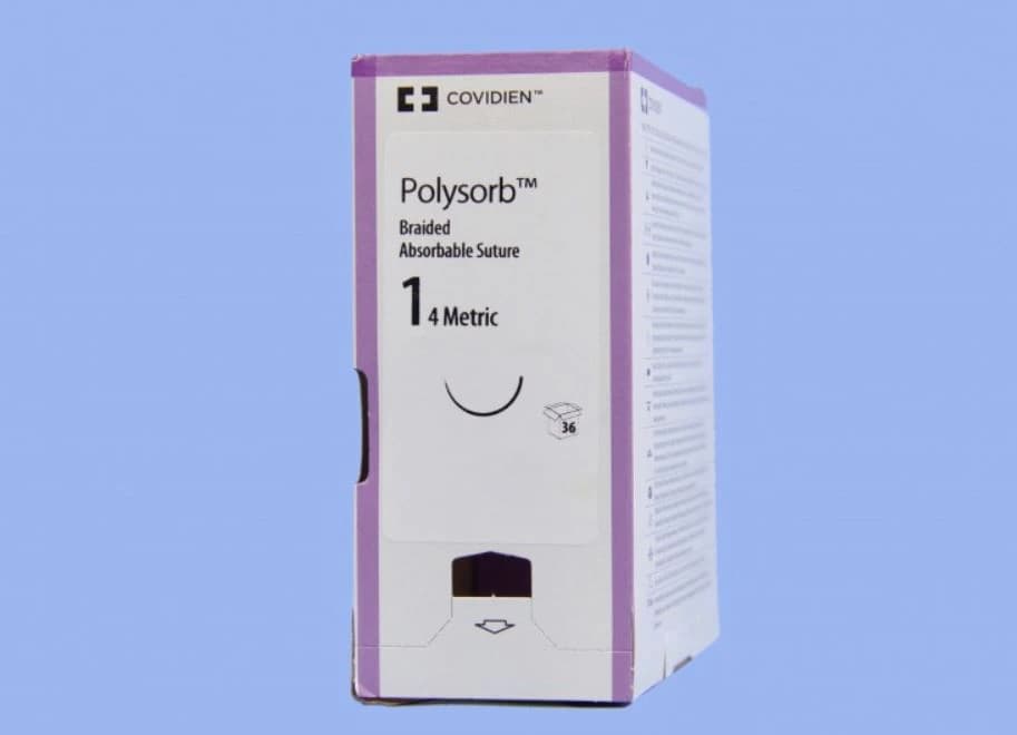 Medtronic Polysorb Suture, Size 1, 36" Polyester Braid, Absorbable, Coated, Undyed, GS-21, Taper Point 1/2 Circle Needle 37mm, 36/Case - Suture Polysorb UD GS-21 - Image 1