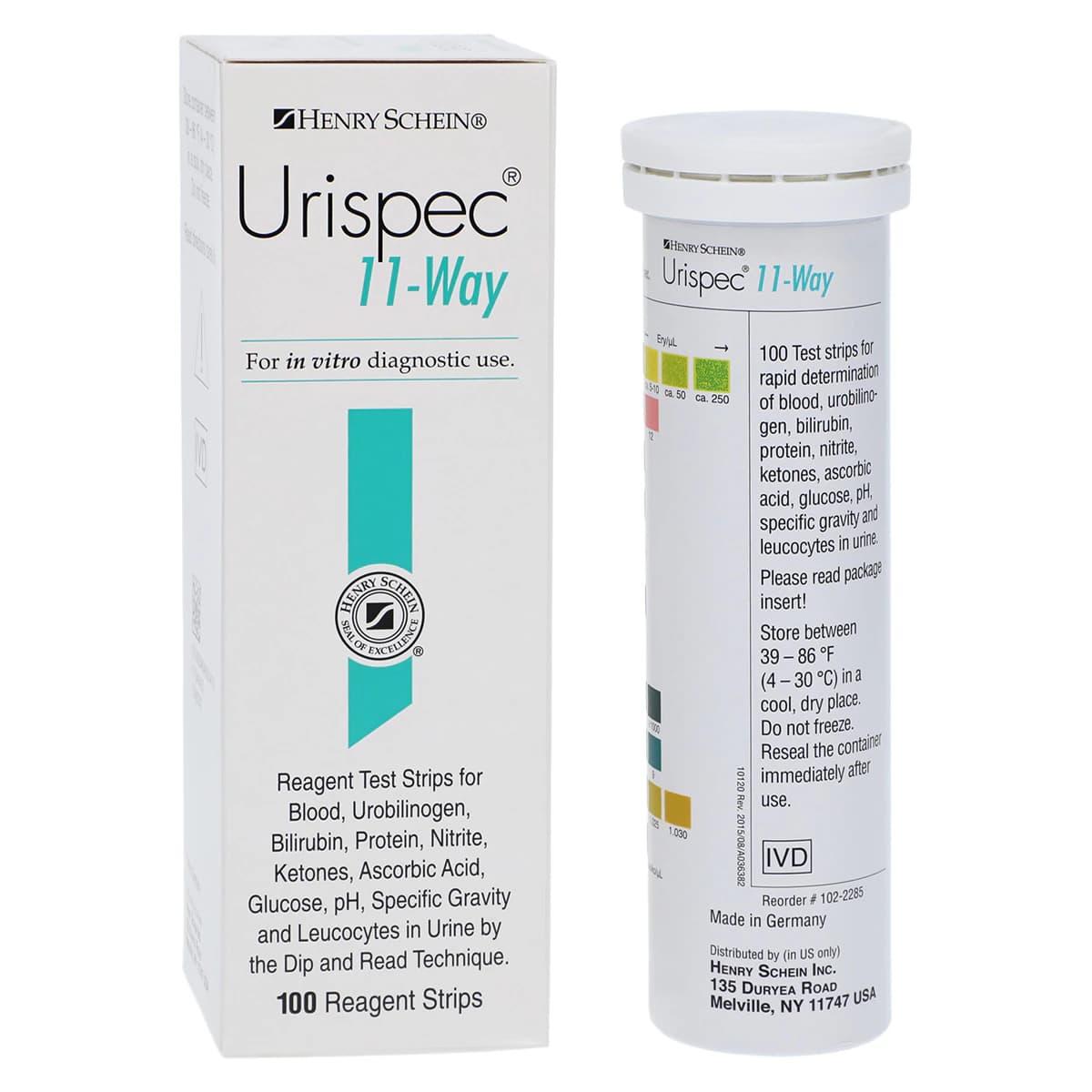 Henry Schein Urispec 11-Way Urinalysis Test Strips, 100/Bottle - Urispec 11-Way - Image 1