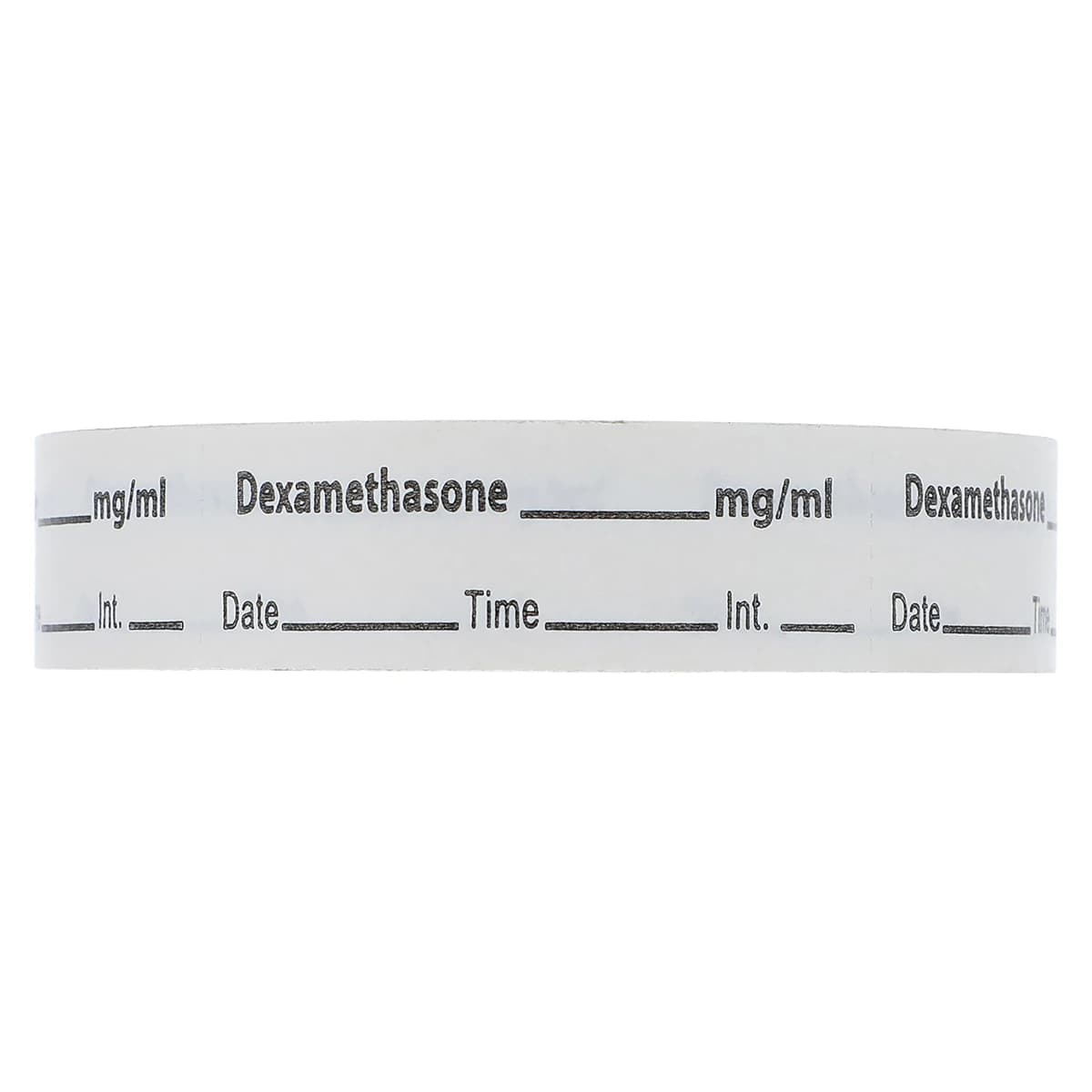 Dexamethasone Labels, Anesthesia Tape DTI, White Paper, 1/2" x 500", 333 Imprints/Roll - Dexamethasone Labels - Image 1