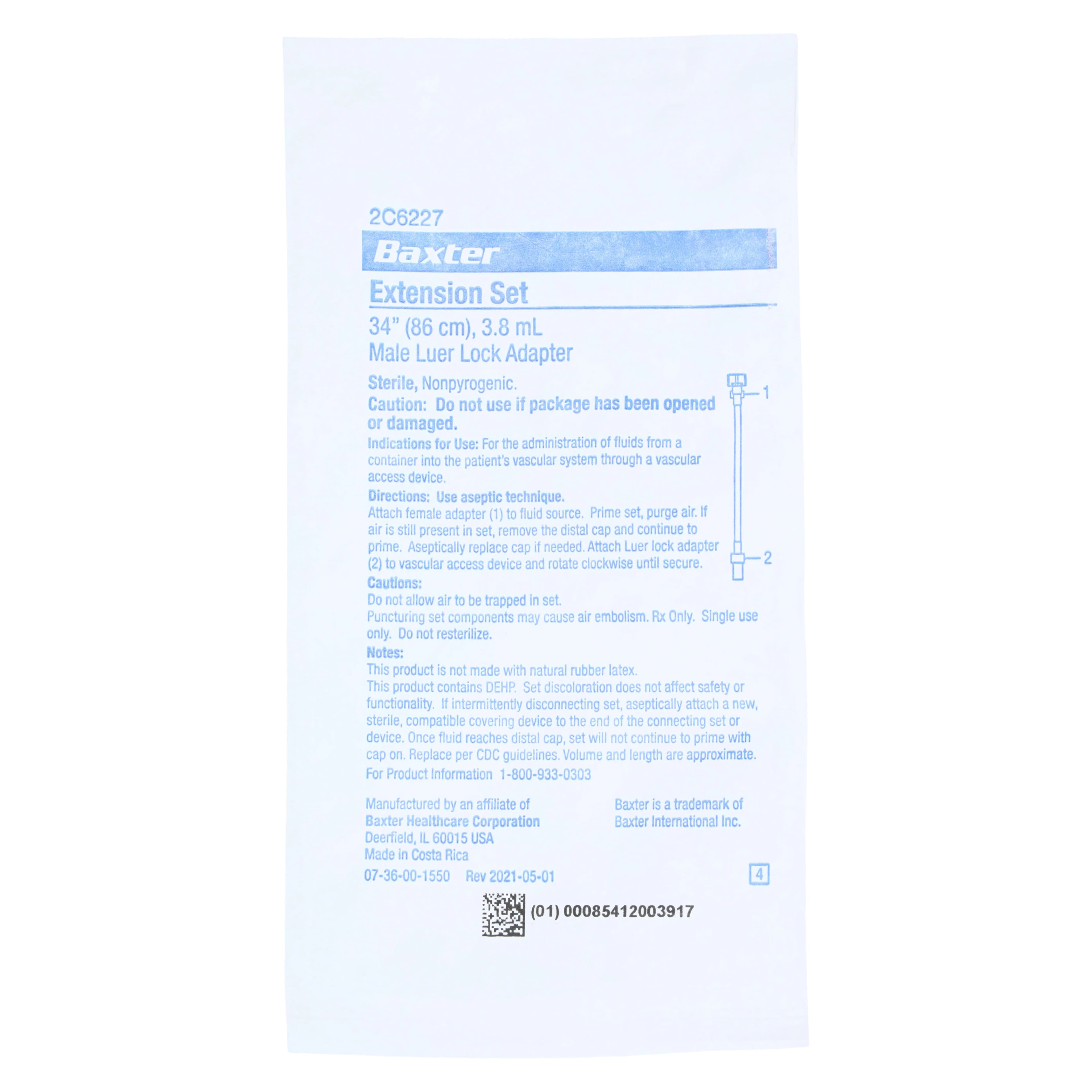Baxter Straight-Type Extension Set, Standard Bore, Fixed Collar, 34" Length, Sterile, 50/Case - Straight-Type Extension Set Standard Bore Fixed Collar 34" Case of 50 - Image 1