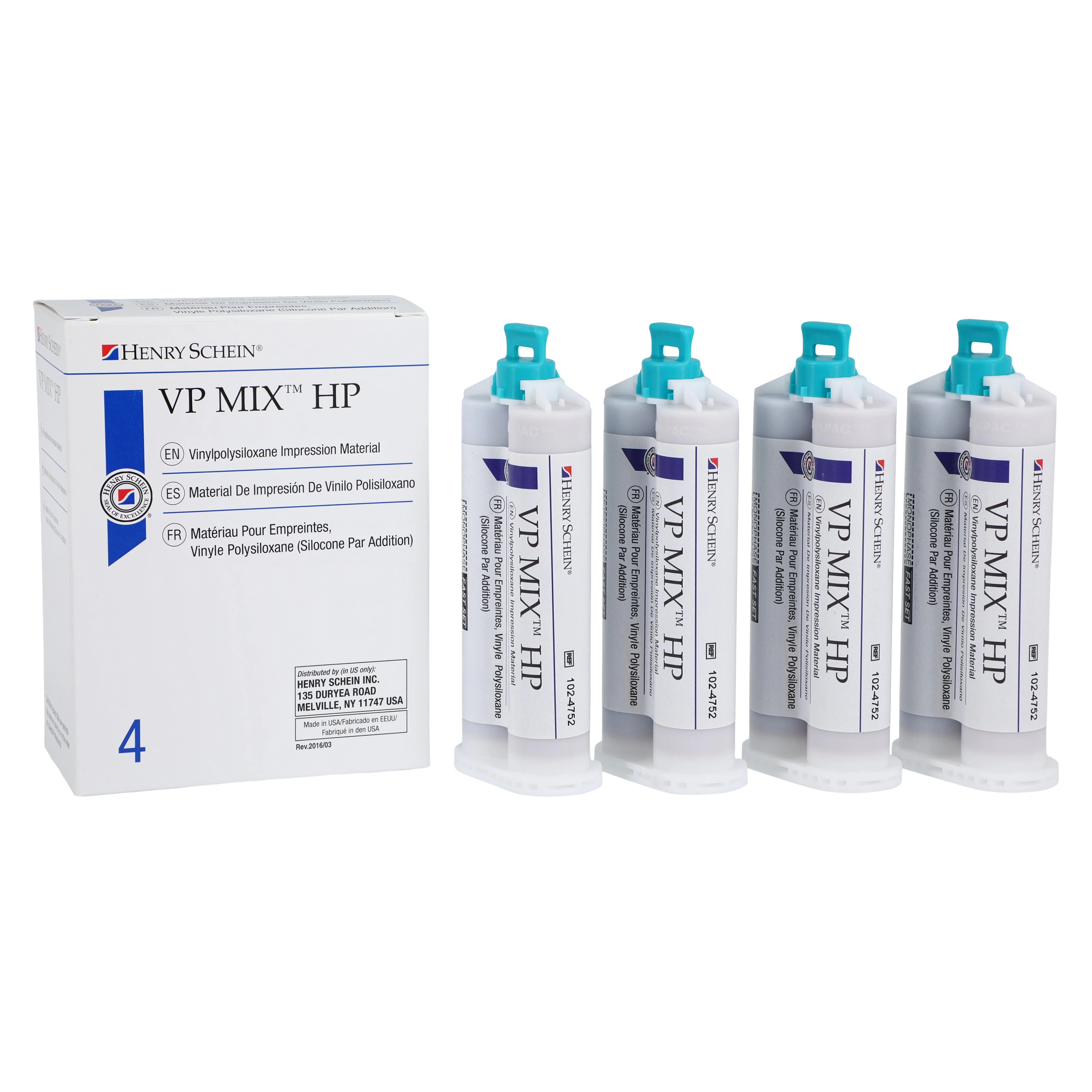 VP Mix HP Fast Set Mint Impression Material, Vinylpolysiloxane, Monophase, 4/Box thumbnail 3