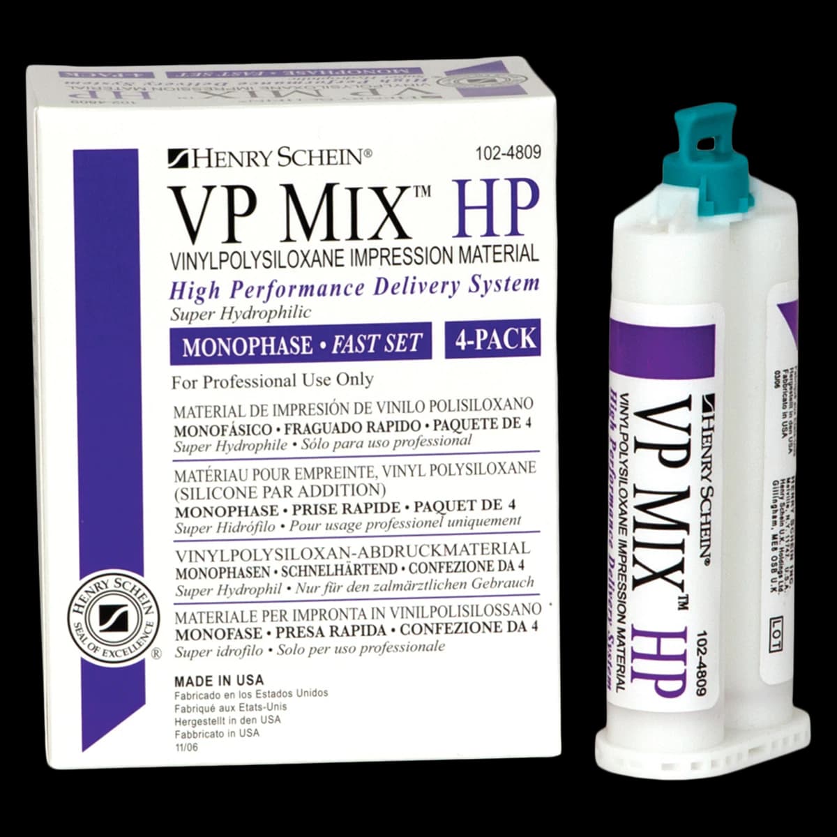 VP Mix HP Fast Set VPS Impression Material, Monophase, Dark Purple, Unflavored, Gluten Free, 4/Box - VP Mix HP VPS Impression Material - Image 1