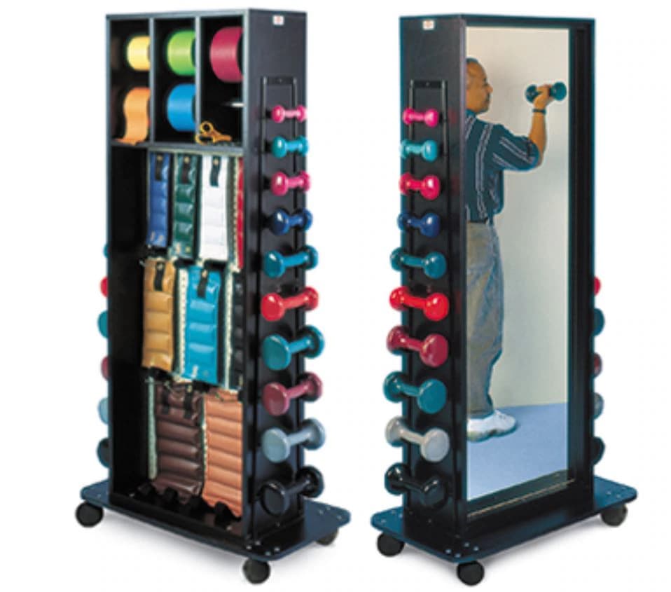 Hausmann Industries Mobile Weight Rack Combo with Mirror, Hooks and 3" Casters - Rack Combo,mirror Mobile - Image 1