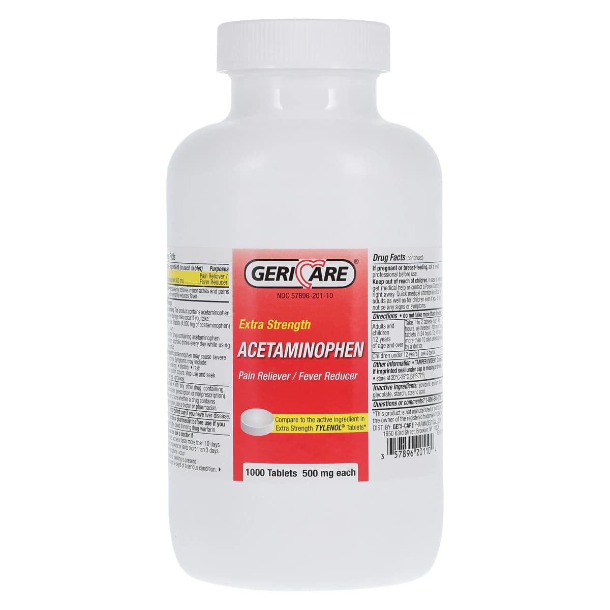 Geri-Care Acetaminophen Extra Strength Tablets, 500 mg, 1000 Count Bottle - Apap Extra Strength Tabs - Image 1