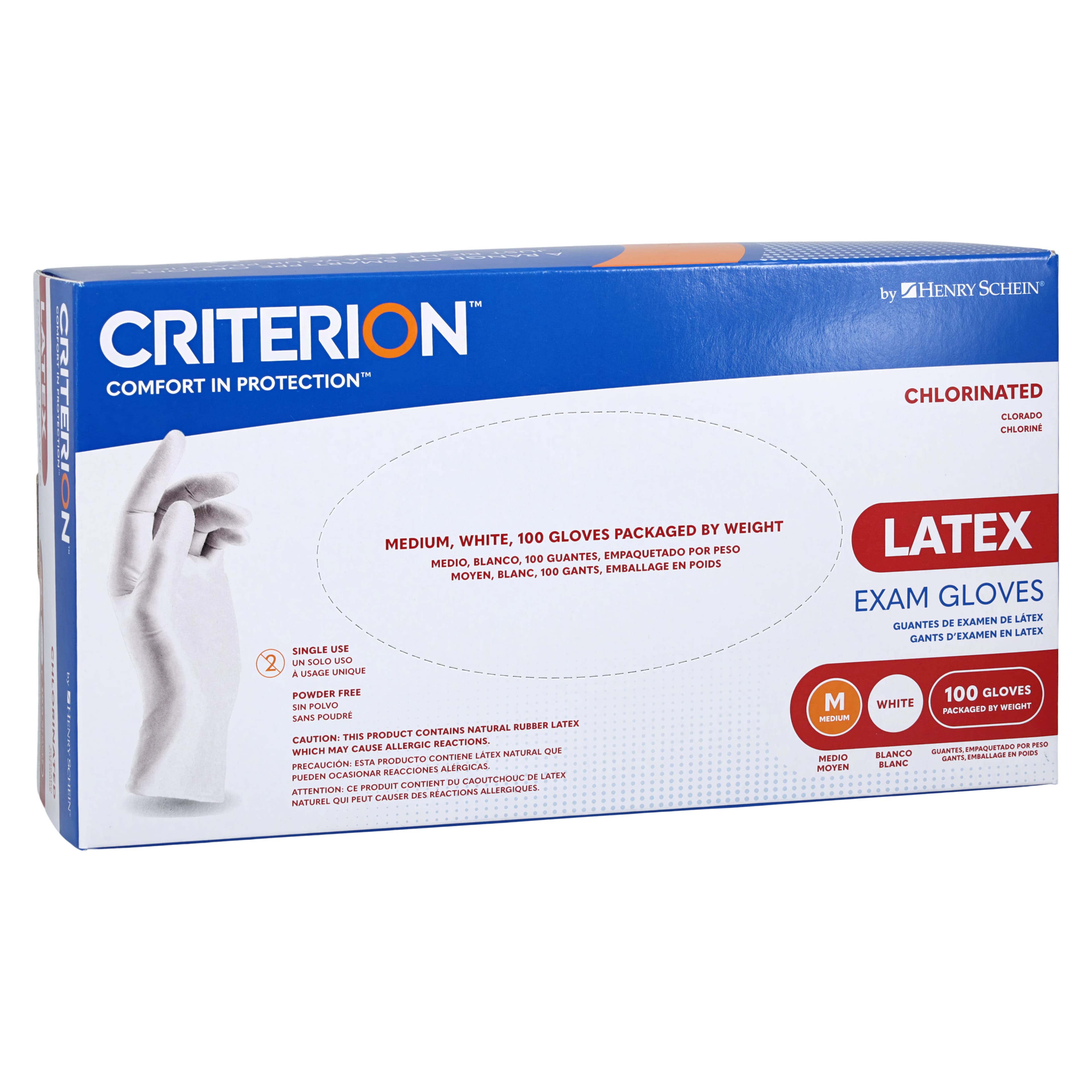 Criterion CL Latex Exam Gloves, Medium, White, Non-Sterile, Powder-Free, 100/Box thumbnail 3