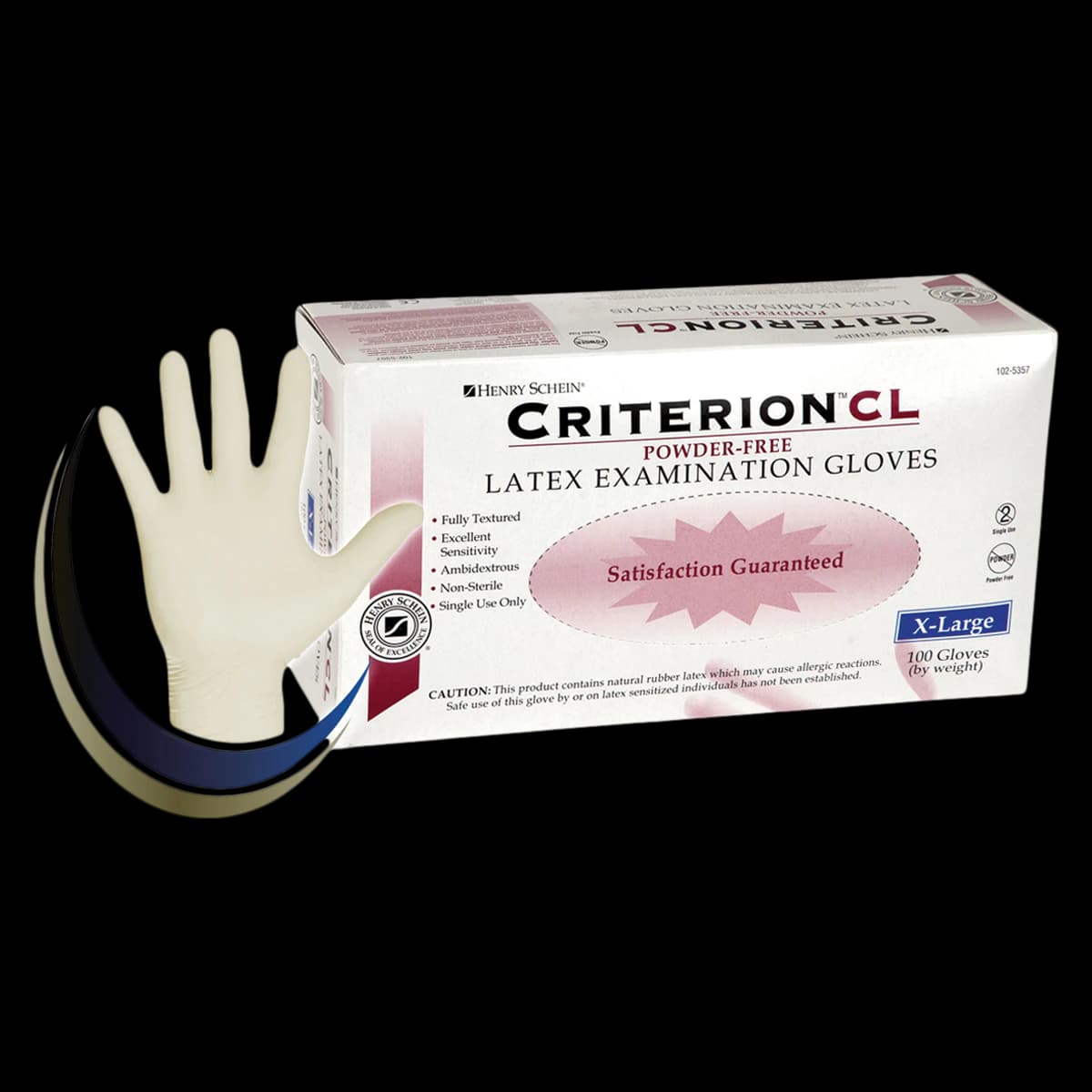 Criterion CL Latex Exam Gloves, X-Large, Powder-Free, Chlorinated, Non-Sterile, 100/Box thumbnail 2