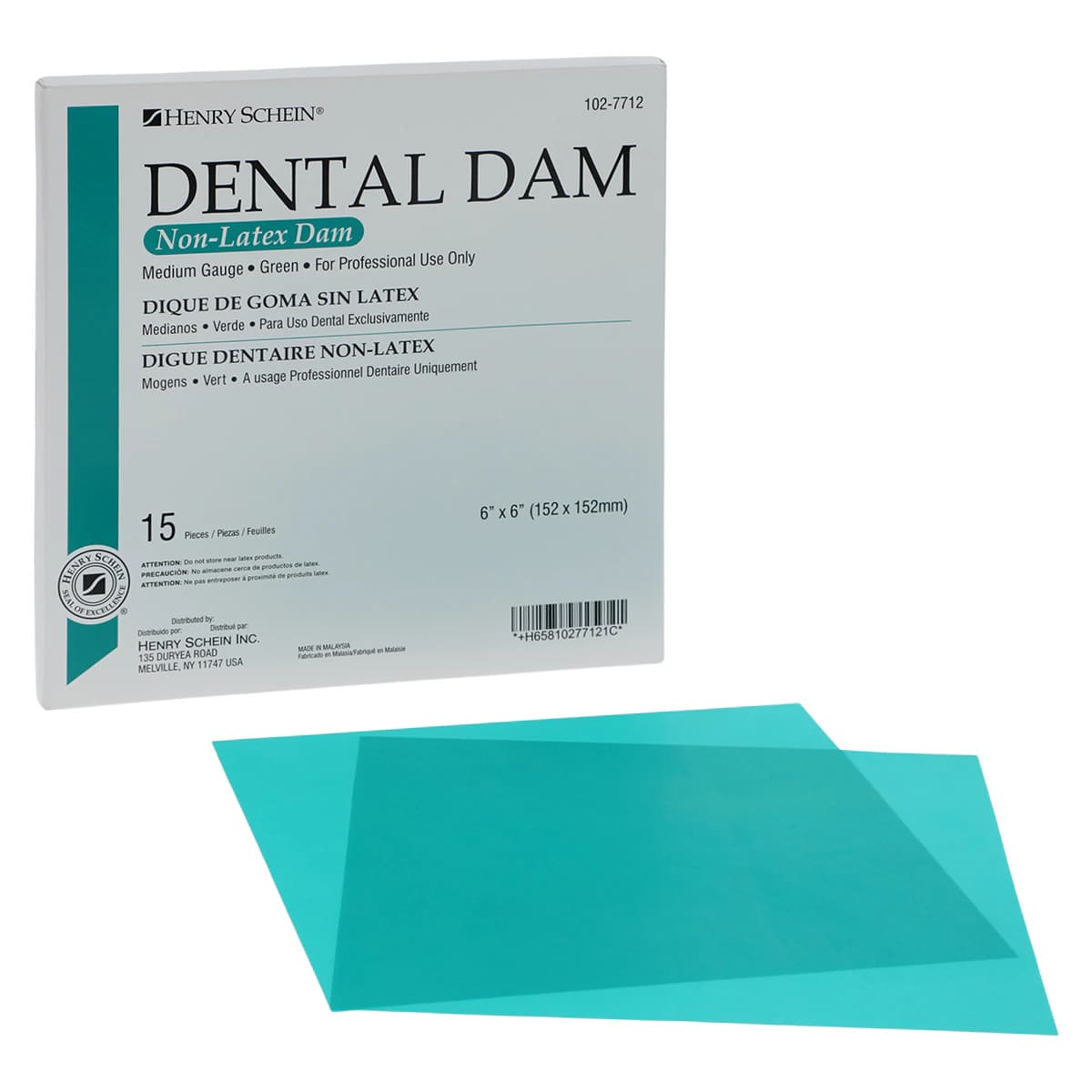 Henry Schein Non-Latex Rubber Dam, 6 in x 6 in, Teal Green, Powder-Free, 15/Box thumbnail 2