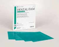 Henry Schein Non-Latex Rubber Dam, 6 in x 6 in, Teal Green, Powder-Free, 15/Box - Latex-Free Rubber Dams Standard Package - Image 1