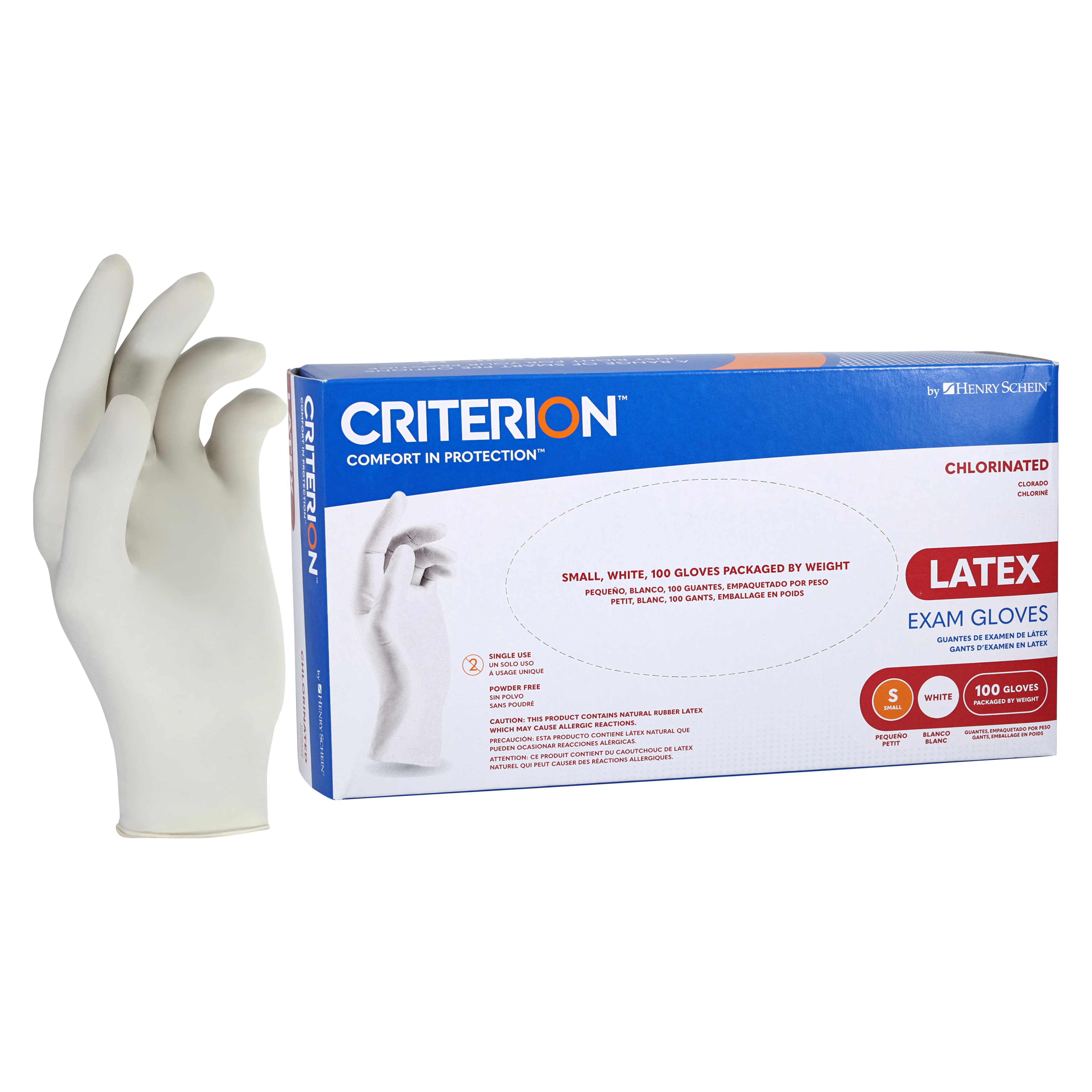Criterion CL Latex Exam Gloves, Chlorinated, Small, White, Non-Sterile, 100/Box thumbnail 2