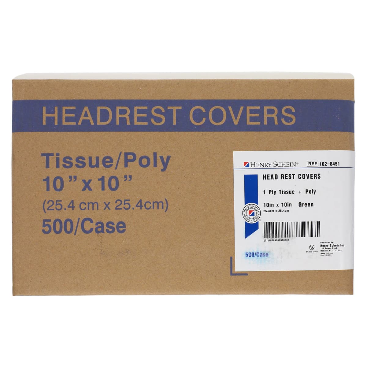 HSI Headrest Cover, Tissue/Poly, Green, Small, 10" x 10", 500/Case thumbnail 2
