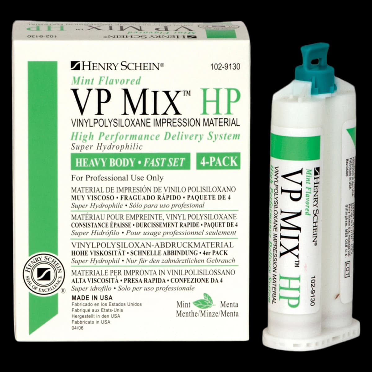 VP Mix HP Fast Set Mint Vinylpolysiloxane Impression Material, Heavy Body, Gluten Free, 4/Box thumbnail 2