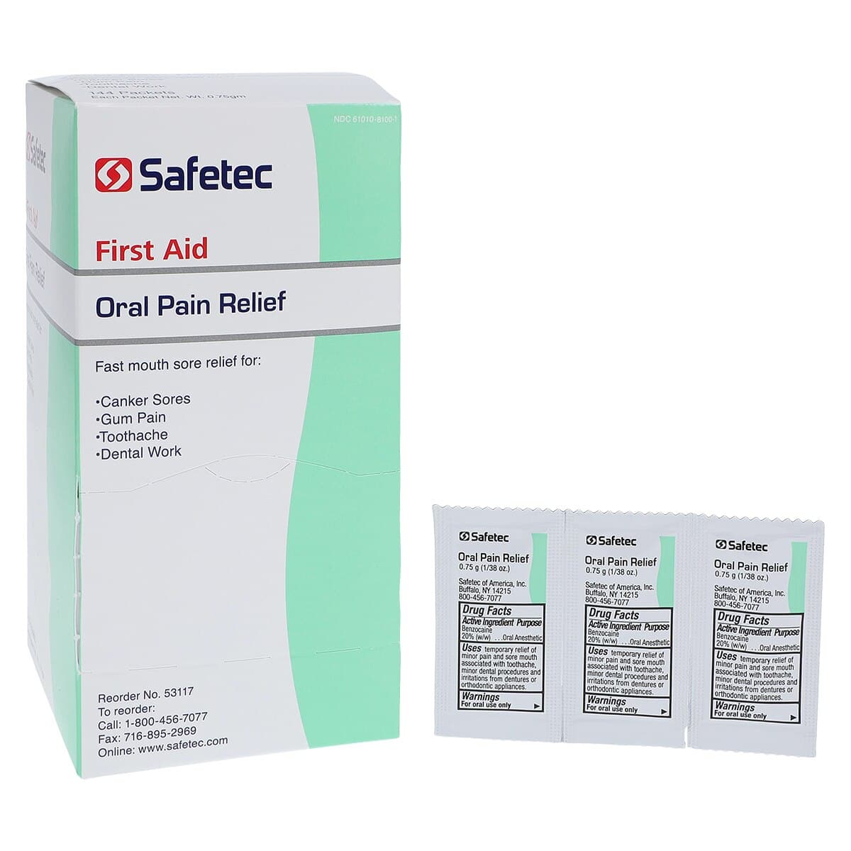 Safetec Anesthetic Gel 20% Benzocaine Oral Pain Relief Gel, 0.75 g Packets, 144/Box thumbnail 2