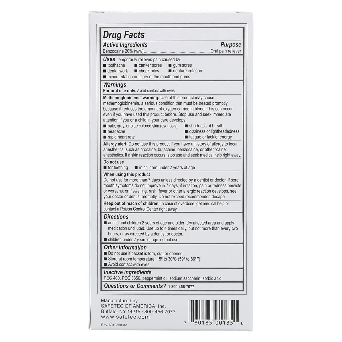 Safetec Anesthetic Gel 20% Benzocaine Oral Pain Relief Gel, 0.75 g Packets, 144/Box thumbnail 6
