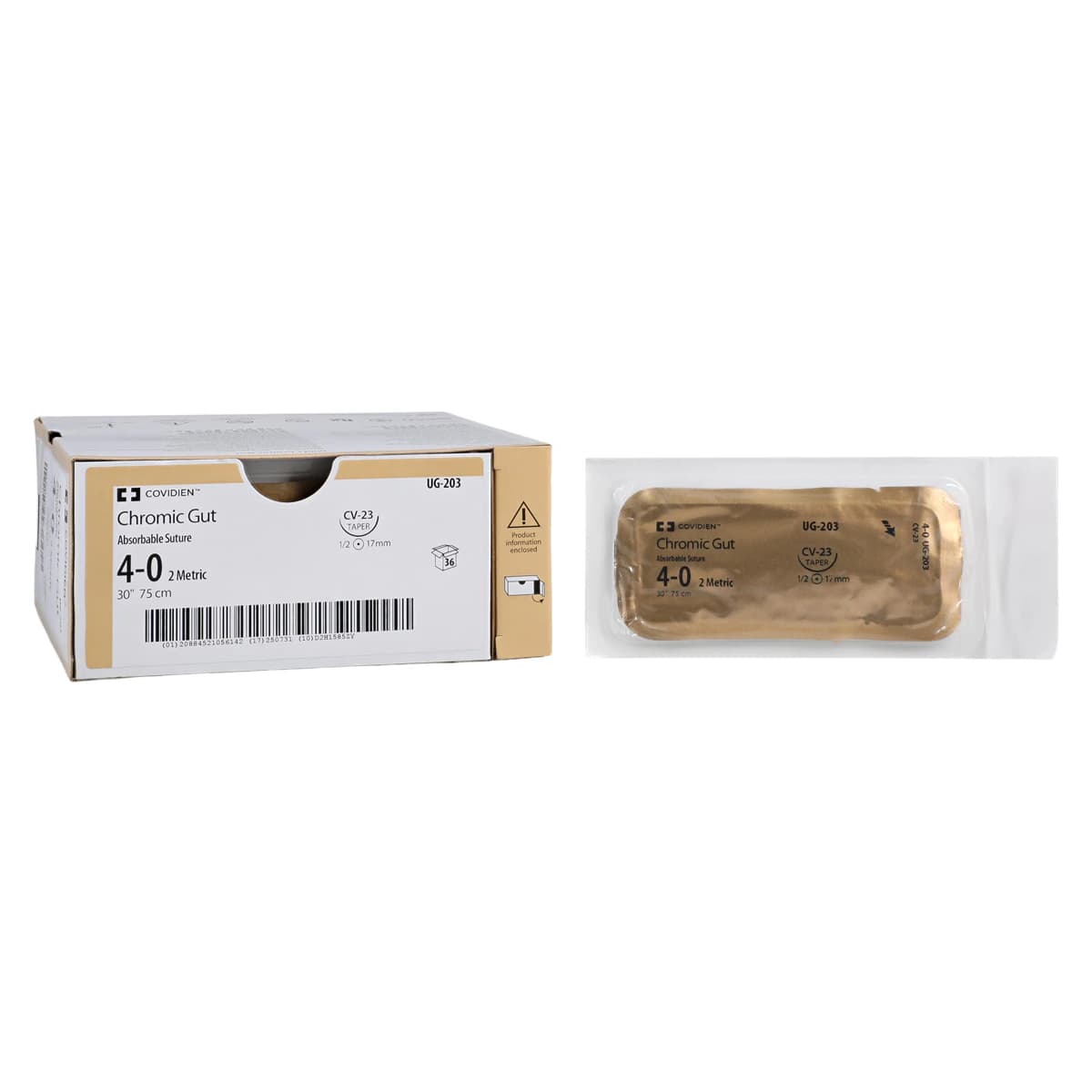 Surgigut Suture Chromic Gut Monofilament 4-0, 30", CV-23 Surgalloy Taper Point, 1/2 Circle Needle, 17mm, Undyed, 36/Case - Suture Chromic Gut Undyed CV23 - Image 1