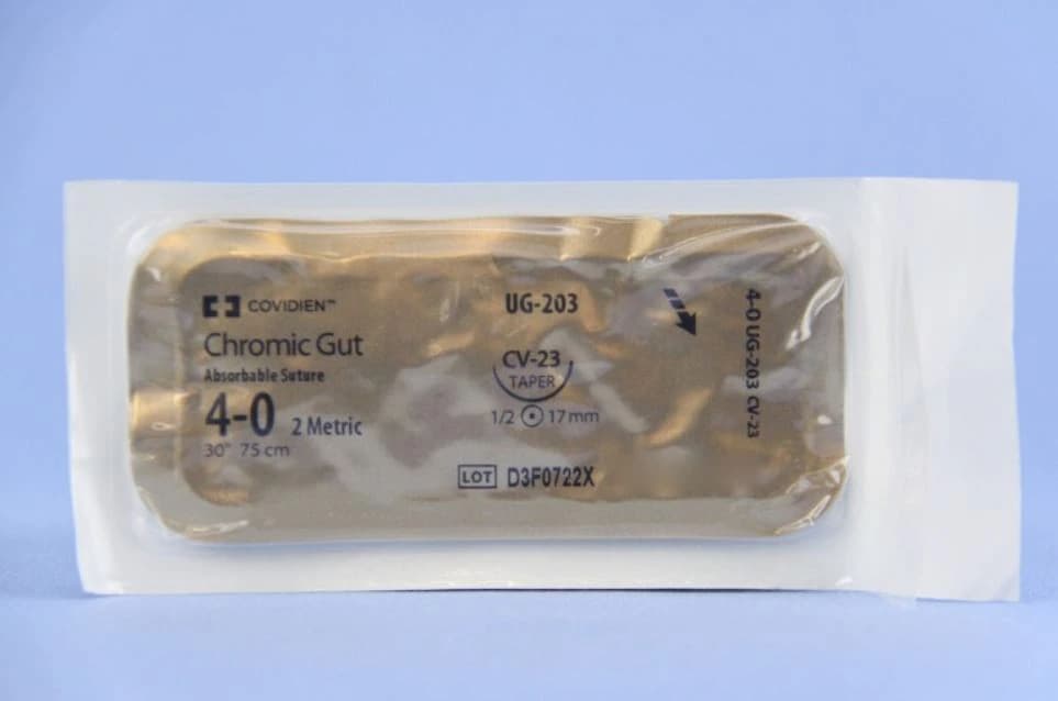 Surgigut Suture Chromic Gut Monofilament 4-0, 30", CV-23 Surgalloy Taper Point, 1/2 Circle Needle, 17mm, Undyed, 36/Case thumbnail 2