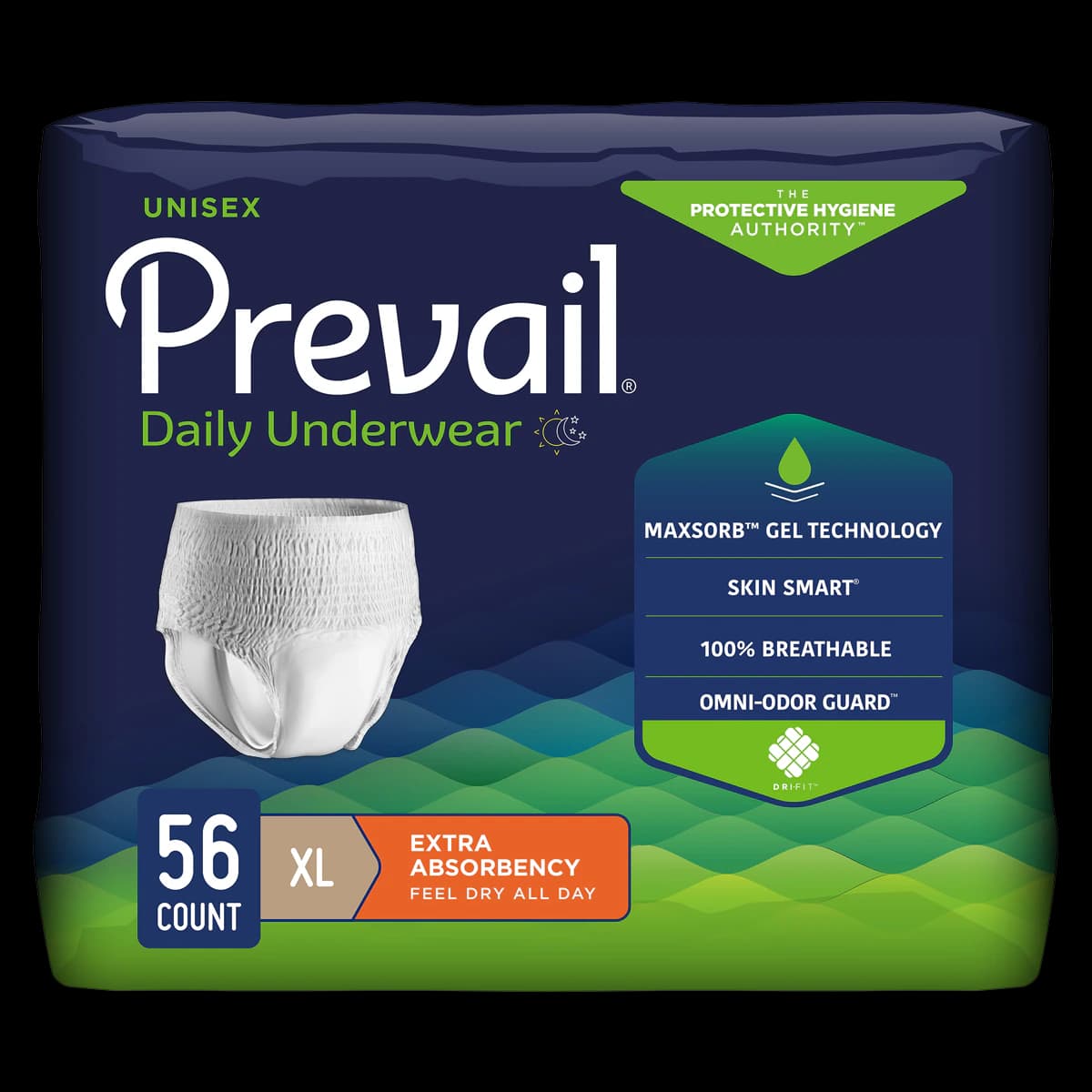 Prevail Incontinence Underwear, Unisex, XL (58-68" Waist), Moderate, White, Odor Guard, Tab Closure, 56/Case - Prevail Underwear - Image 1