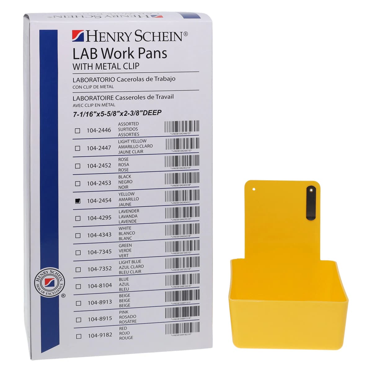 Plasdent Lab Work Pan with Metal Clip, Neon Yellow, 7-1/16" x 5-5/8" x 2-3/8" - LAB PAN W/METAL CLIP NEON YELLOW - Image 1