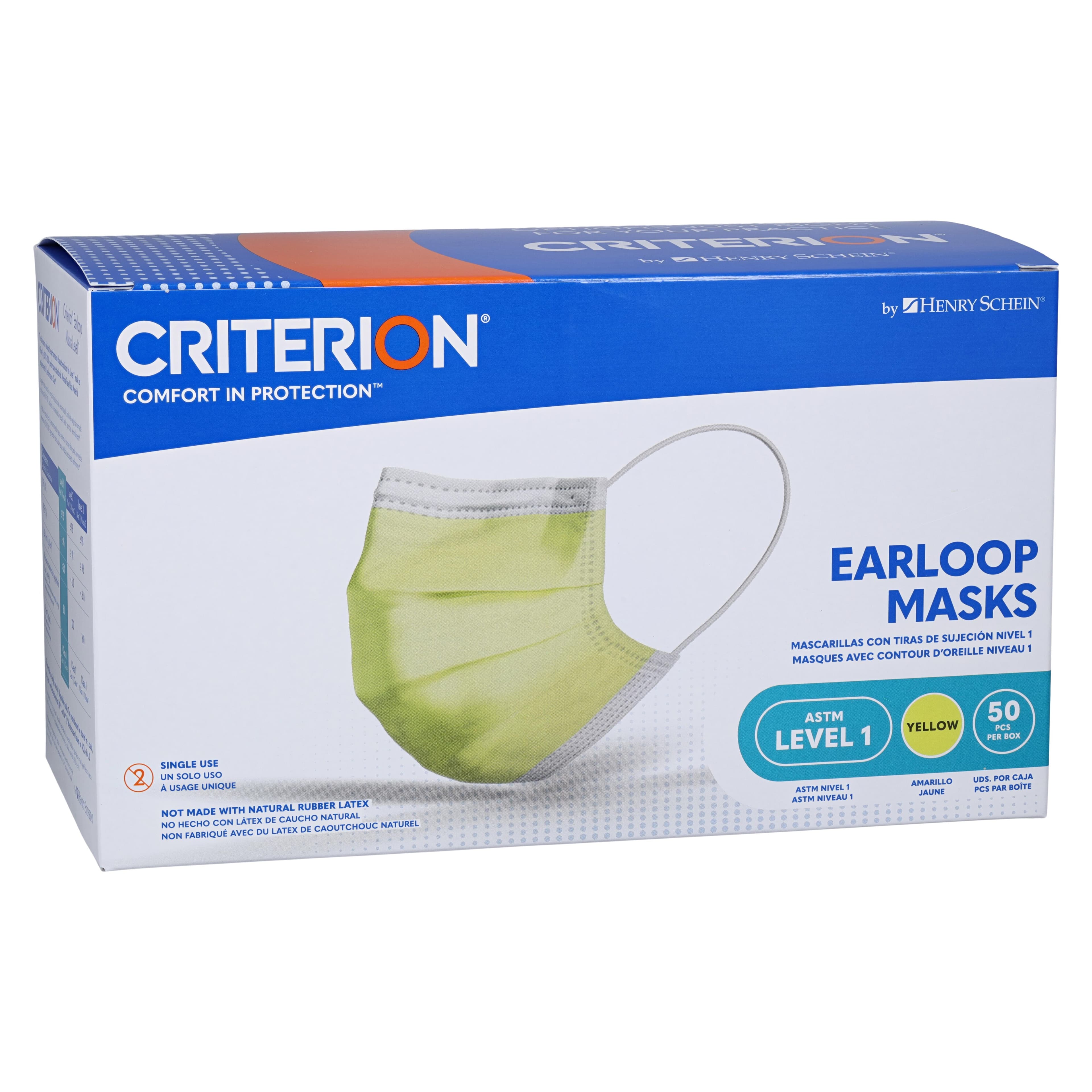 Criterion Earloop Procedure Masks ASTM Level 1, Yellow, Adult, 50/Box thumbnail 3