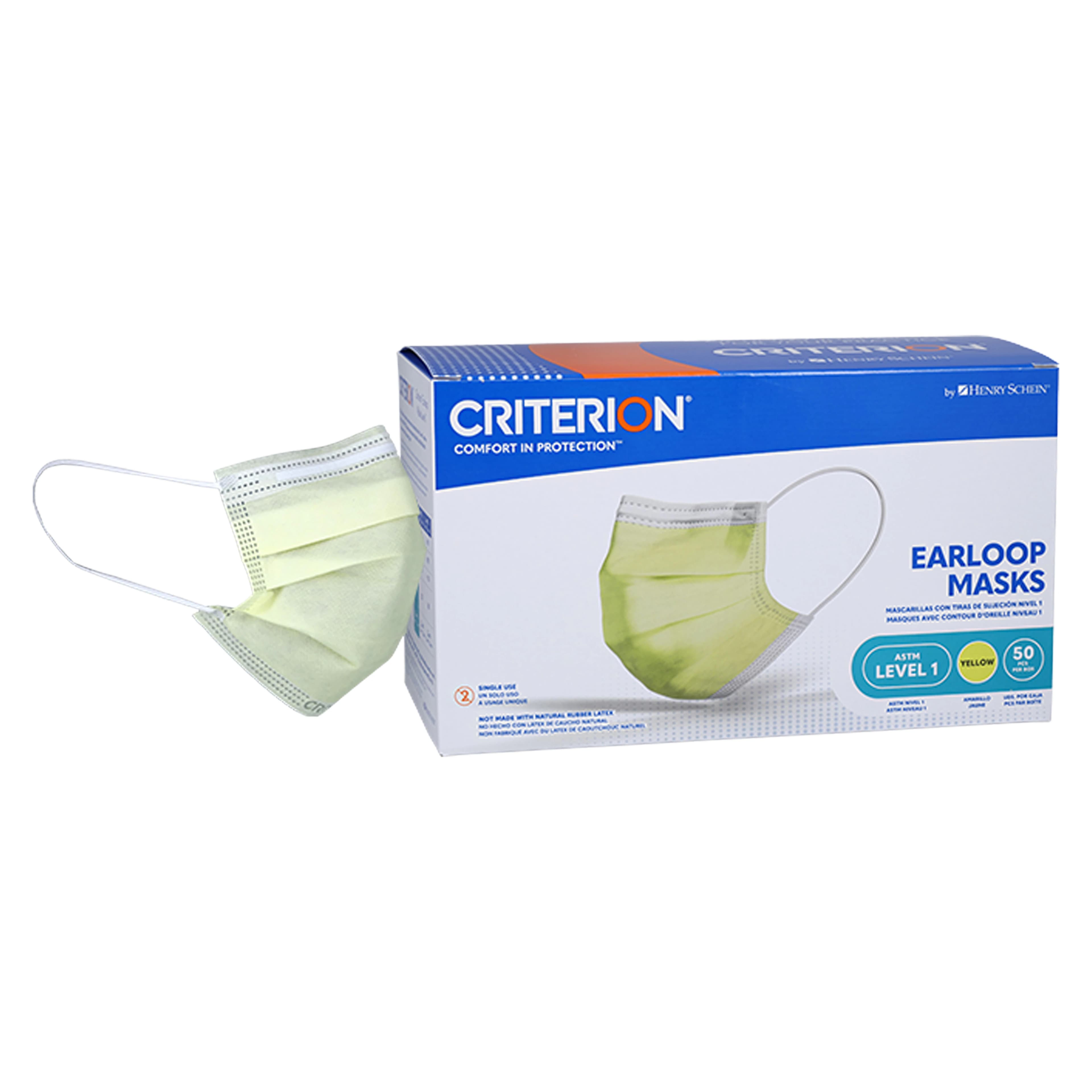 Criterion Earloop Procedure Masks ASTM Level 1, Yellow, Adult, 50/Box - Earloop Procedure Masks ASTM Level 1 - Image 1