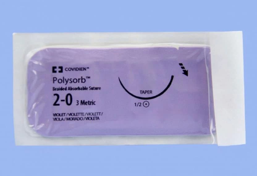 Medtronic Polysorb Absorbable Suture, 2-0, 36" Polyester Braid, GS-21 Taper Point 1/2 Circle Needle 37mm, Violet, 36/Case - Suture Polysorb Violet GS-21 - Image 1
