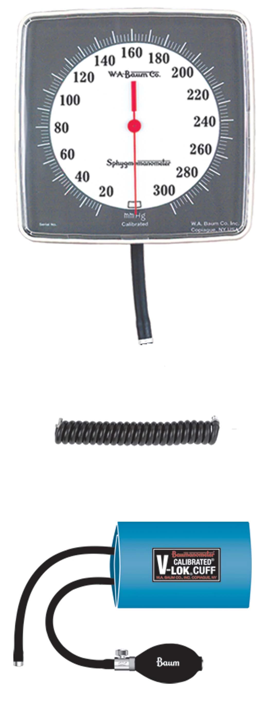 Baum V-Lok Calibrated Aneroid Sphygmomanometer, Wall Mount (without Basket), Neutral White Latex Arm, High Contrast Dial - Aneroid Wall w/o Basket - Image 1