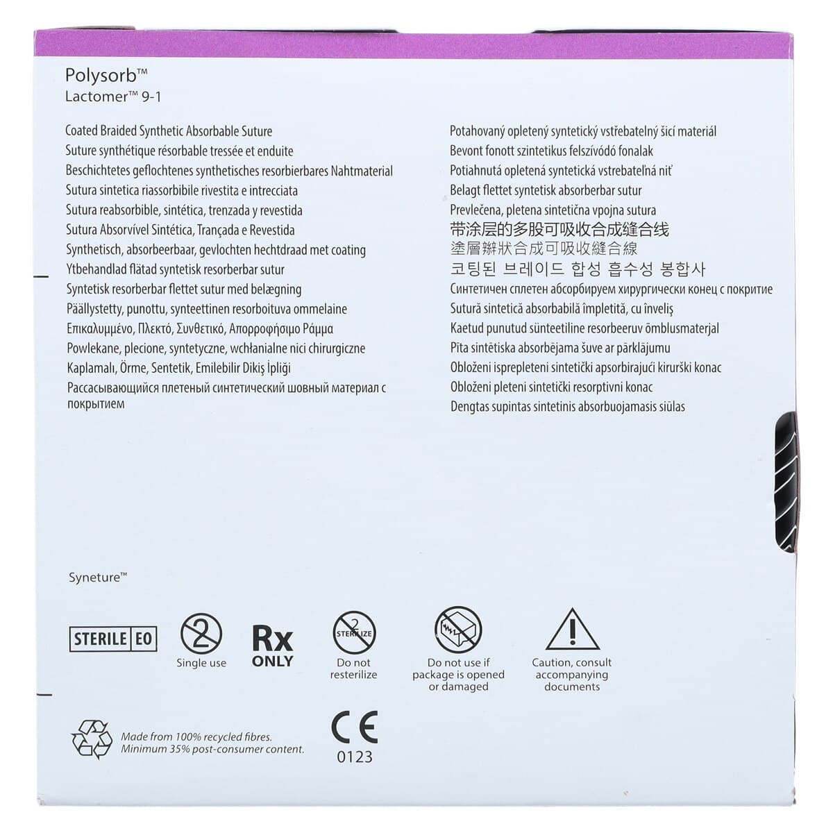 Medtronic Polysorb Suture, 4-0, 18" Polyester Braid, Absorbable, P-13 Premium Reverse Cutting 3/8 Circle Needle 13mm, Coated, Undyed, 36/Case thumbnail 6