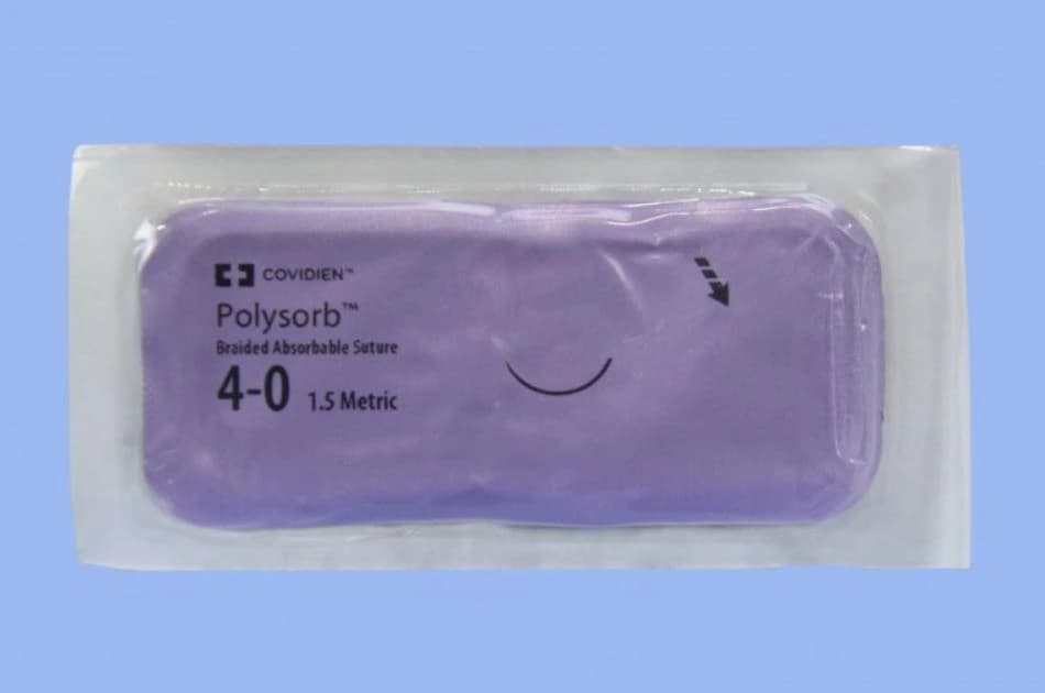 Medtronic Polysorb Suture, 4-0, 18" Polyester Braid, Absorbable, P-13 Premium Reverse Cutting 3/8 Circle Needle 13mm, Coated, Undyed, 36/Case thumbnail 2