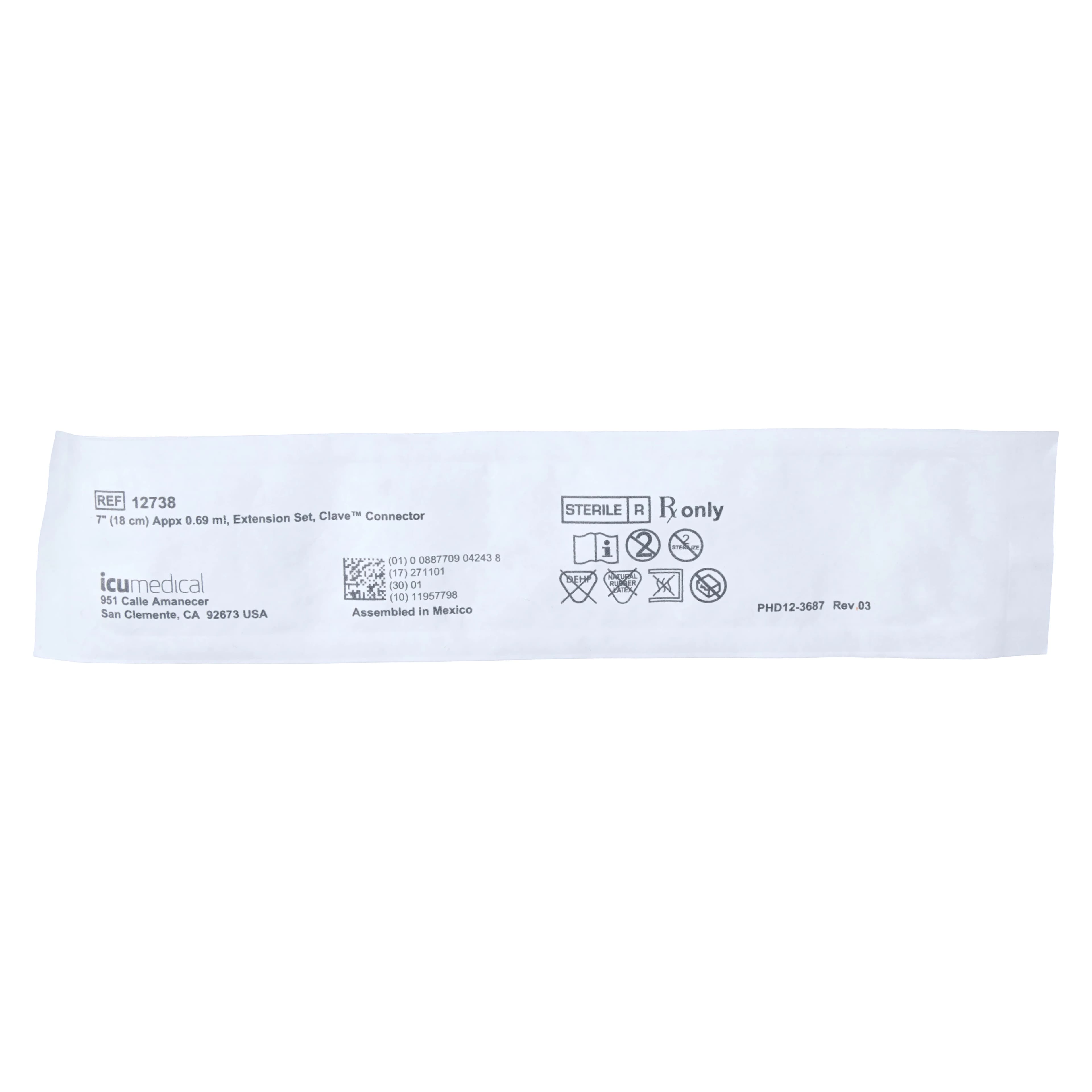 ICU Medical Lifeshield IV Extension Set, 7" Option-Lok Male Adapter, Microbore, Slide Clamp, Clave, Non-DEHP, Sterile, 50/Case - Non-DEHP Ext Set Clave Connect - Image 1