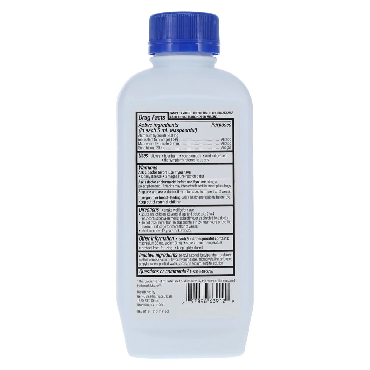 Geri-Mox Antacid/Antigas Liquid, 200mg, Mint Flavor, 12 oz Bottle thumbnail 2