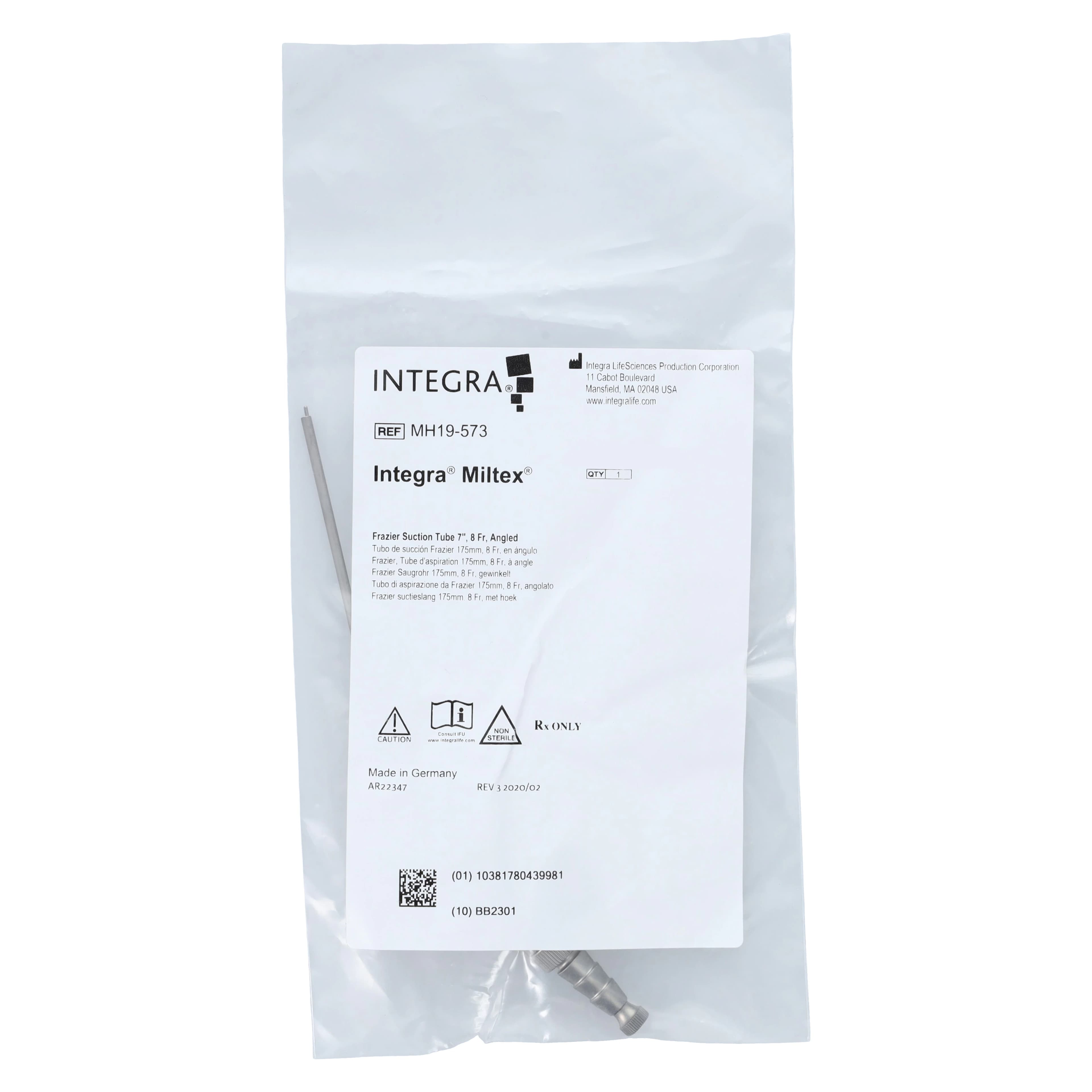 Integra Miltex MH Frazier Suction Tube, 8FR Angled, Stainless Steel, Sterile, Each, MH19-573 thumbnail 7