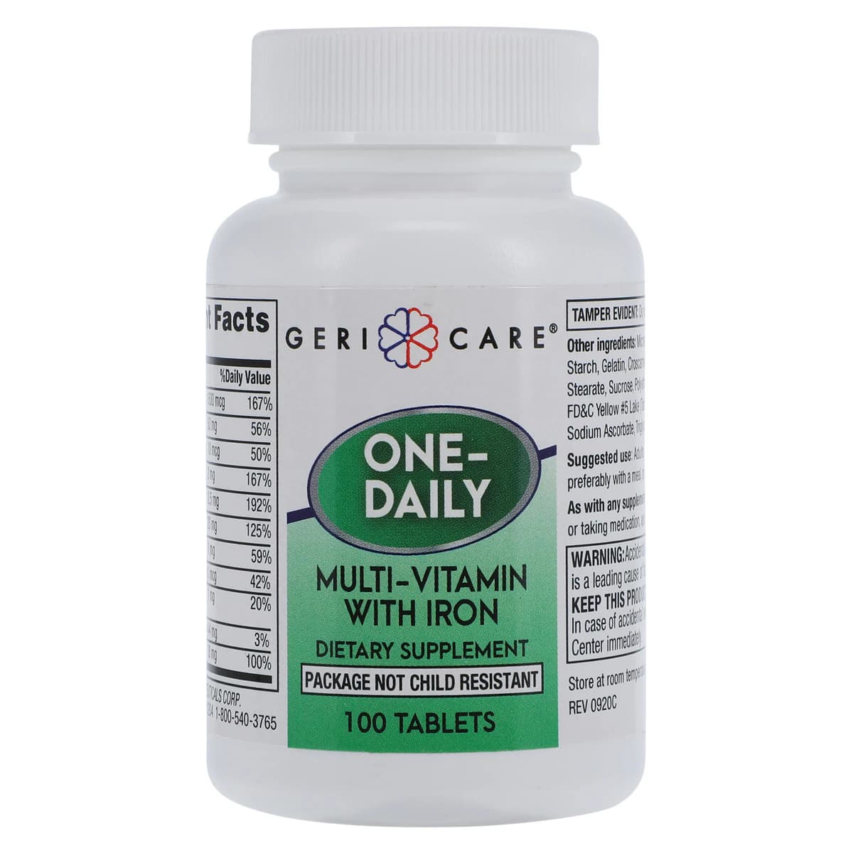 Geri-Care Daily Multi-Vitamin with Iron, One-Daily Adult Supplement Tablets, 100/Bottle - Daily Multi-Vitamin/Iron - Image 1