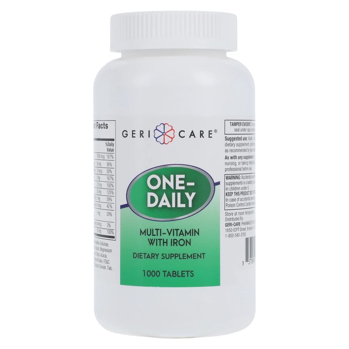 Geri-Care Daily Multi-Vitamin with Iron, One-Daily Adult Supplement Tablets, 1000/Bottle - Daily Multi-Vitamin/Iron - Image 1