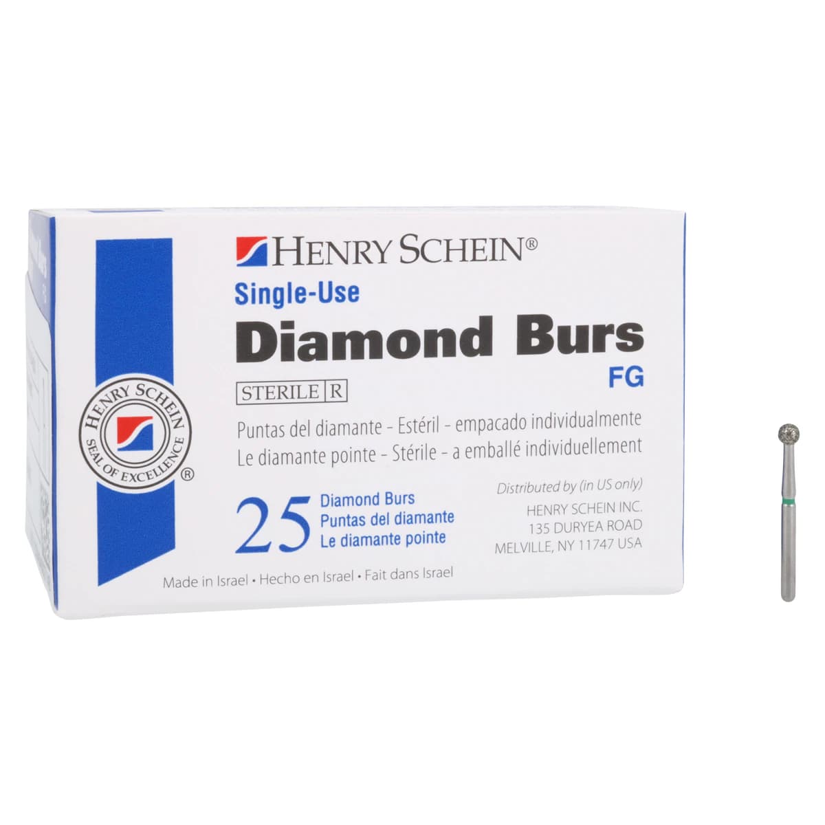 HSI Round FG Diamond Burs, Single Use, Coarse, 801-023C, 25/Box thumbnail 3