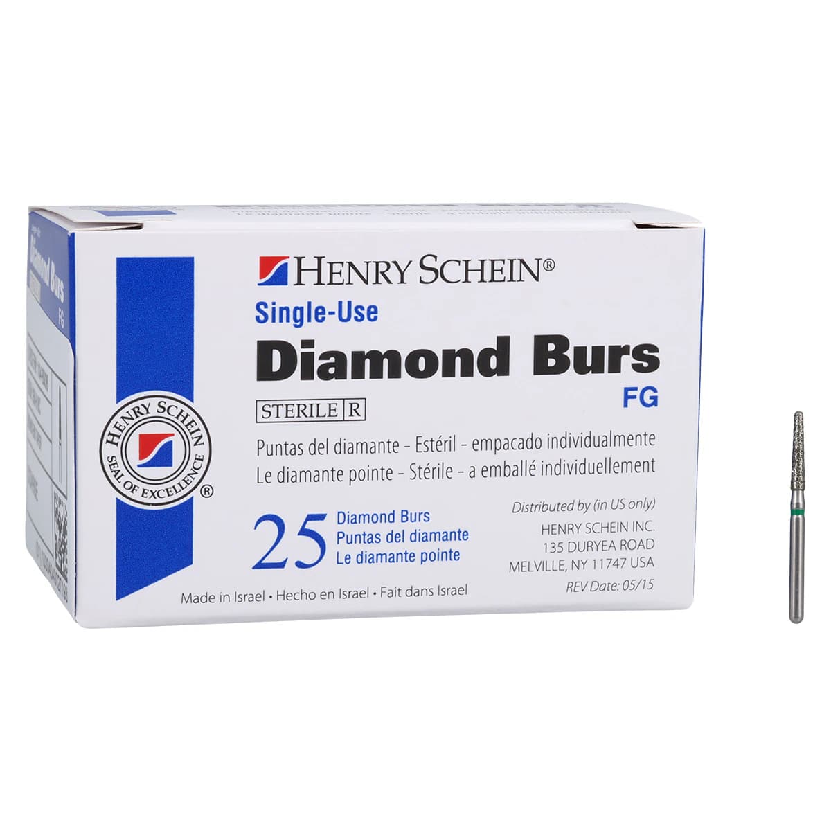 HSI Round End Taper FG Diamond Burs, Single Use, Coarse, 856-016C, 25/Box thumbnail 5