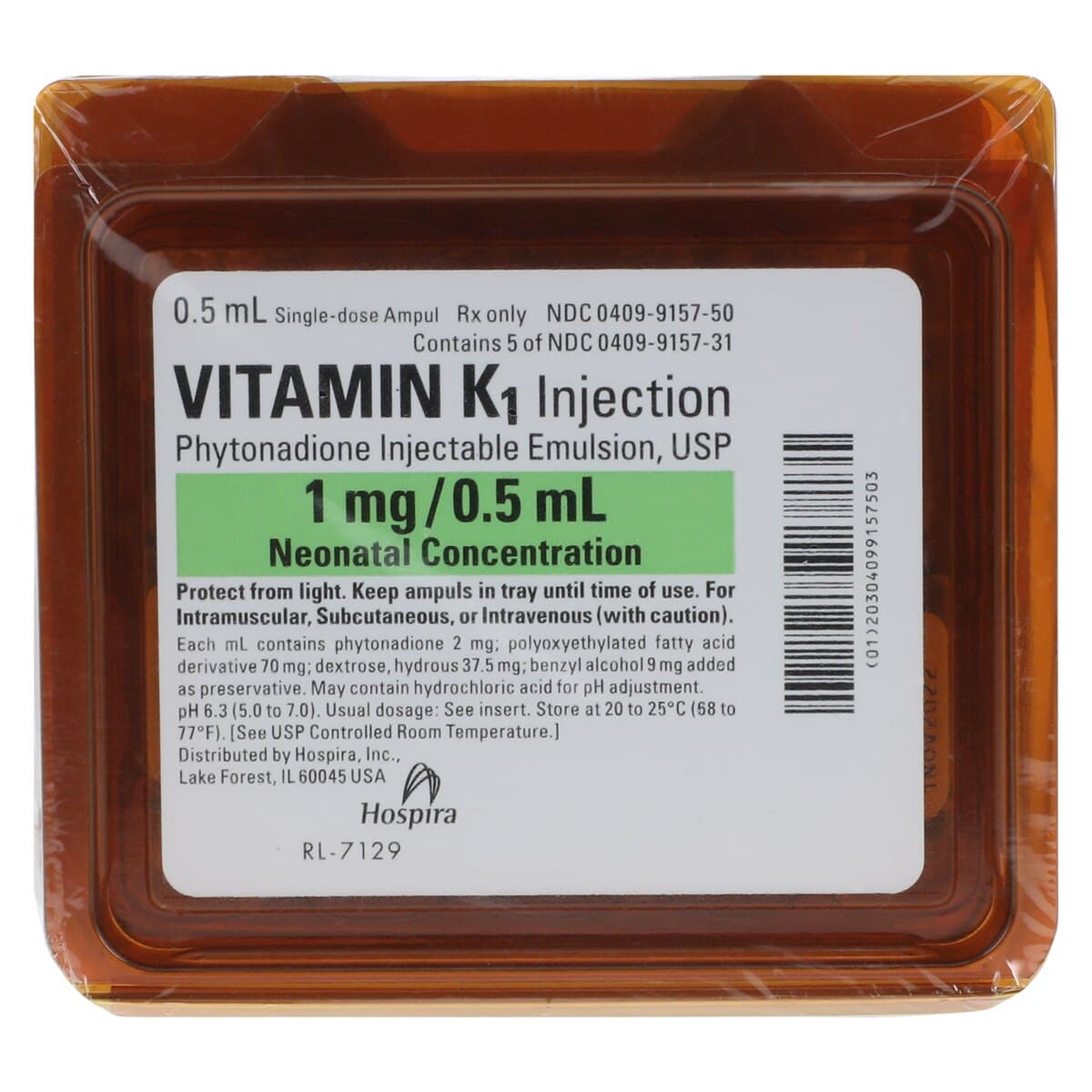 Vitamin K1 (Phytonadione) Injection 1 mg/mL, 0.5 mL Ampule, 25/Package thumbnail 4