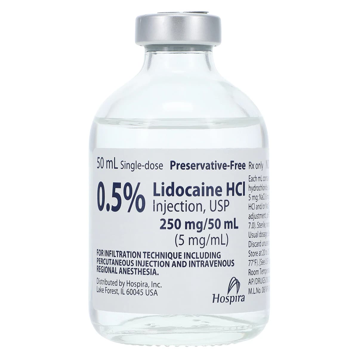 Lidocaine HCl Injection 0.5% Preservative-Free, Single-Dose Vial, 50 mL, 25/Package thumbnail 2