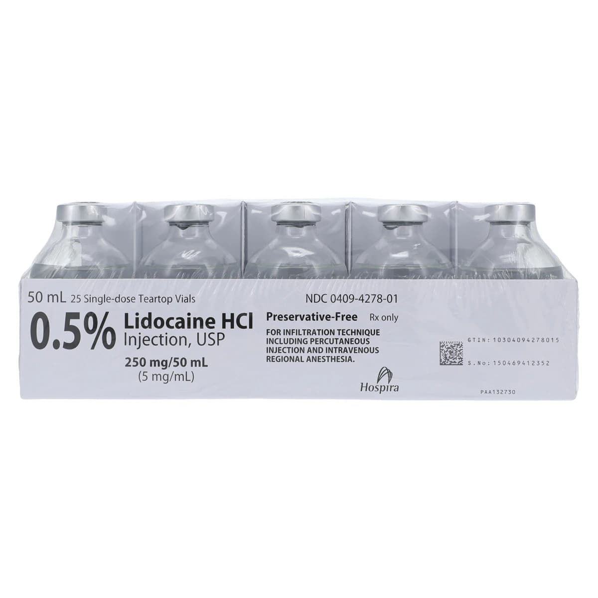 Lidocaine HCl Injection 0.5% Preservative-Free, Single-Dose Vial, 50 mL, 25/Package thumbnail 4