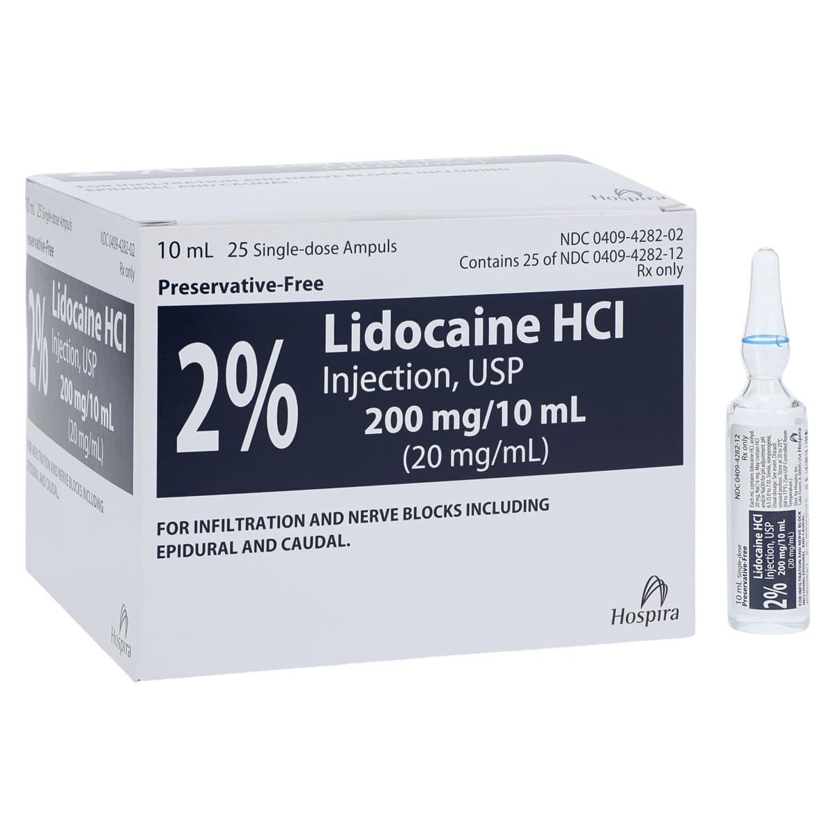 Lidocaine HCl Injection 2% Preservative-Free Ampule 10mL, 25/Package (Pfizer Injectables) - Lidocaine HCl Inj Amp PF 10mL - Image 1