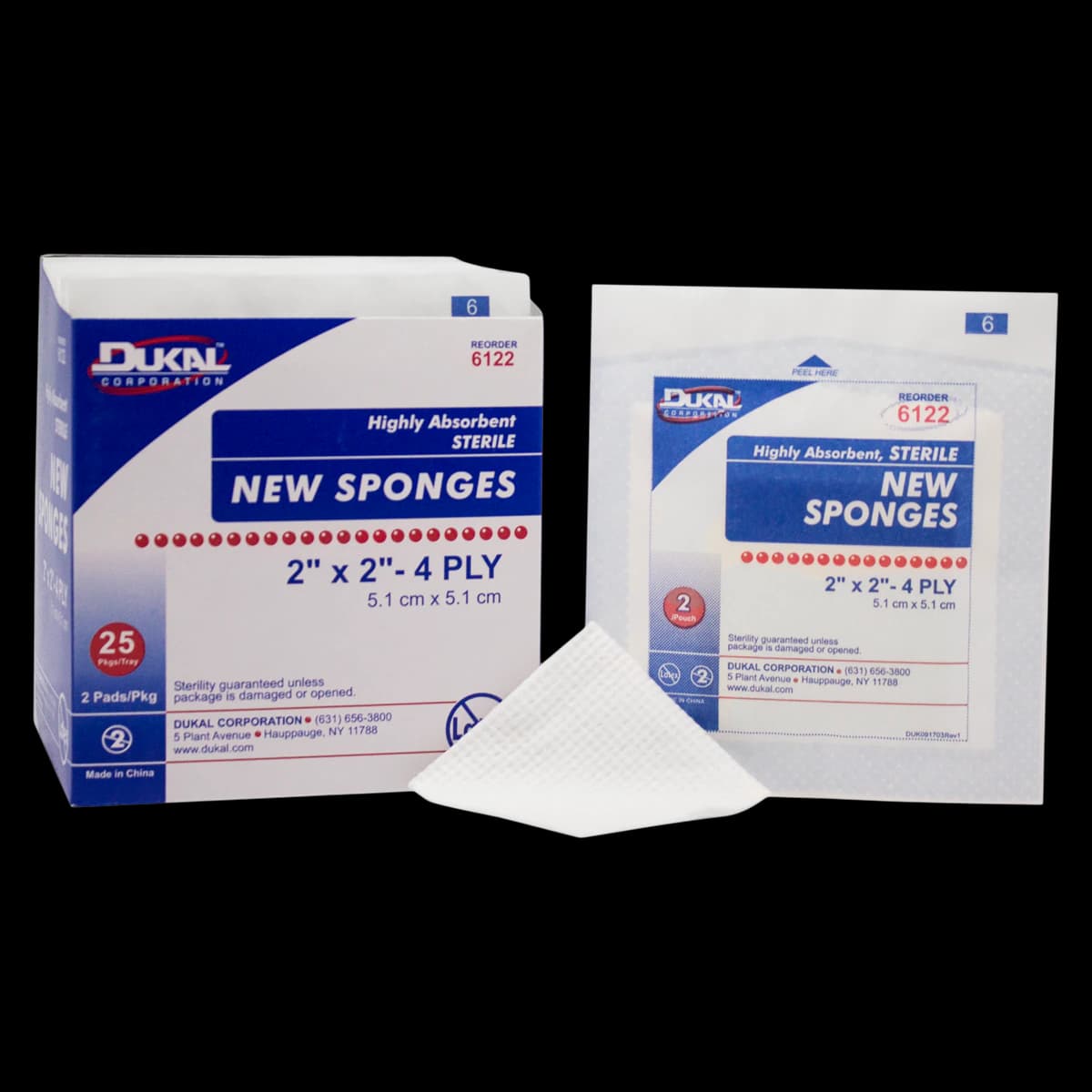 Dukal 2" x 2" 4-Ply Sterile Non-Woven Sponges, Rayon/Polyester Blend, 2 Sponges per Pack, Box of 25 Packs (50 Total) - Sponge New Nonwoven 4Ply ST - Image 1