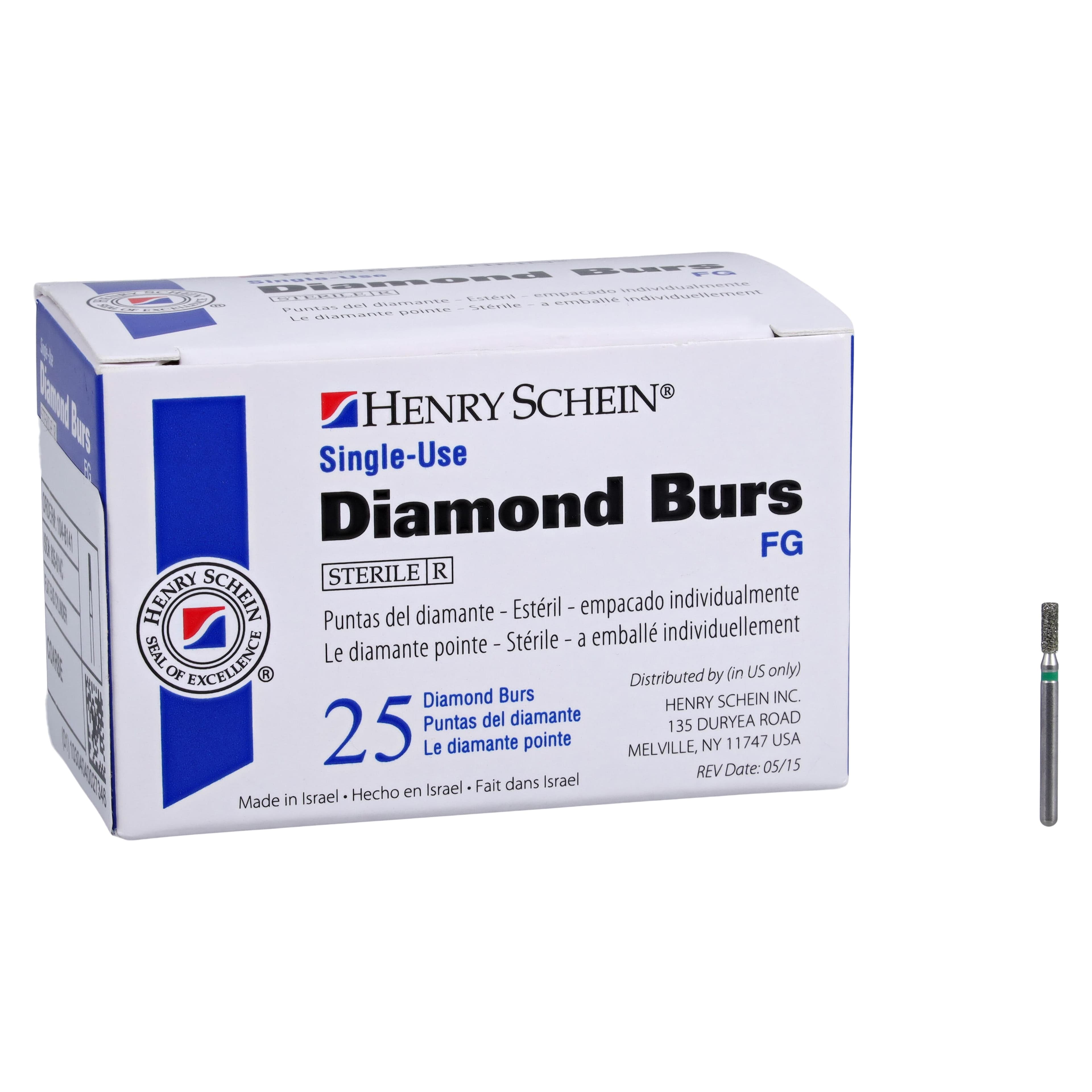 HSI Flat End Cylinder FG Diamond Burs, Single Use, Coarse, 835-014C, 25/Box thumbnail 5