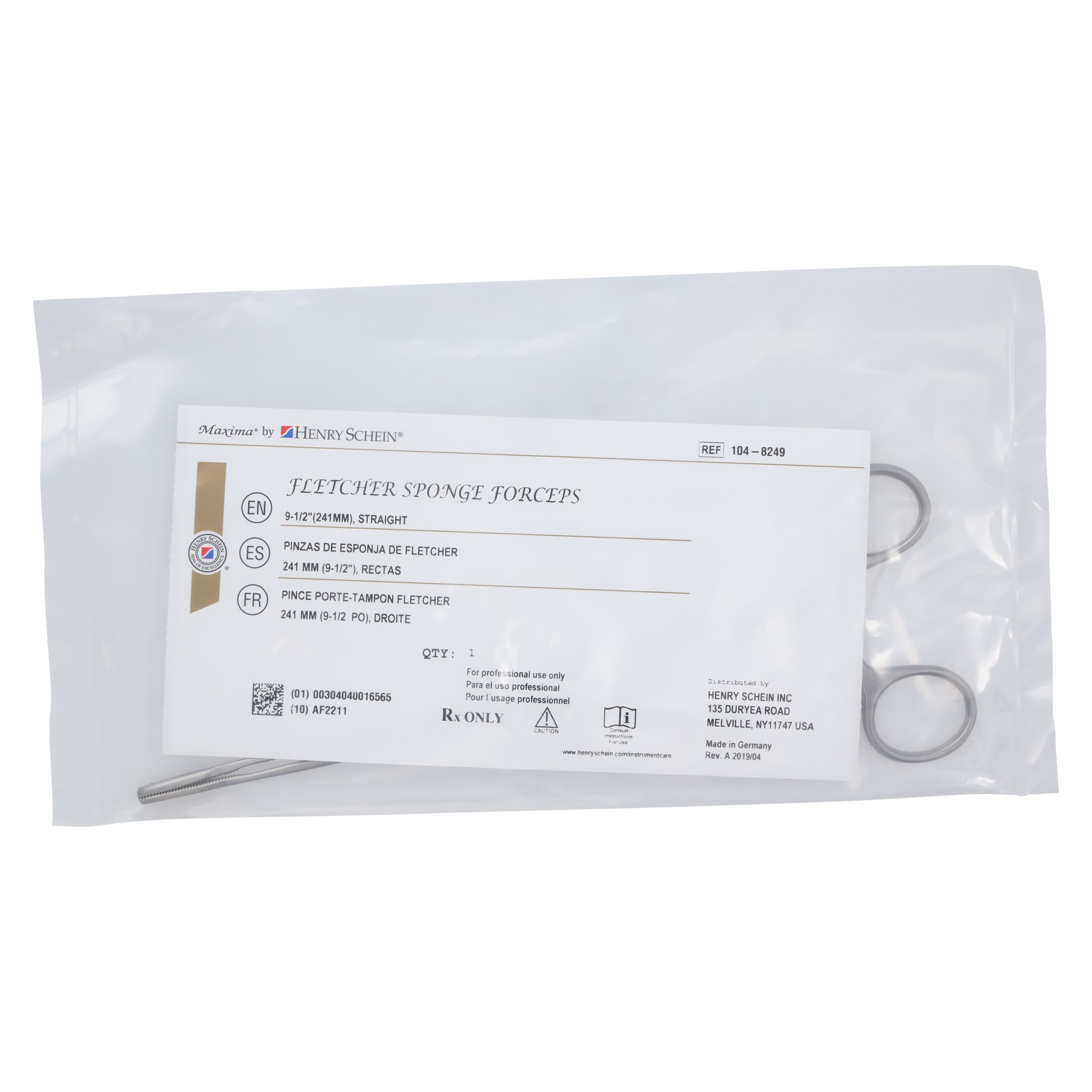 Henry Schein Fletcher Sponge Forceps, Straight, 9-1/2" Stainless Steel, Autoclavable, Each thumbnail 6